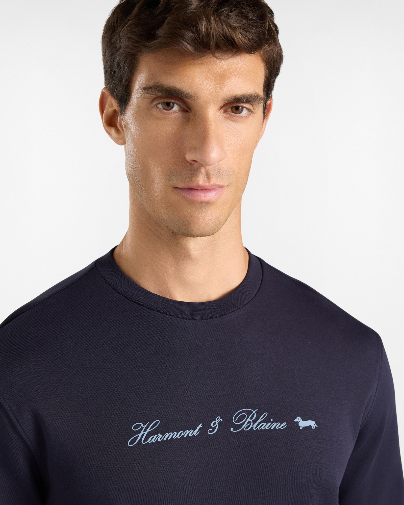 Men's pure cotton crewneck sweatshirt with 3D logo, NAVY BLUE, large image number 2