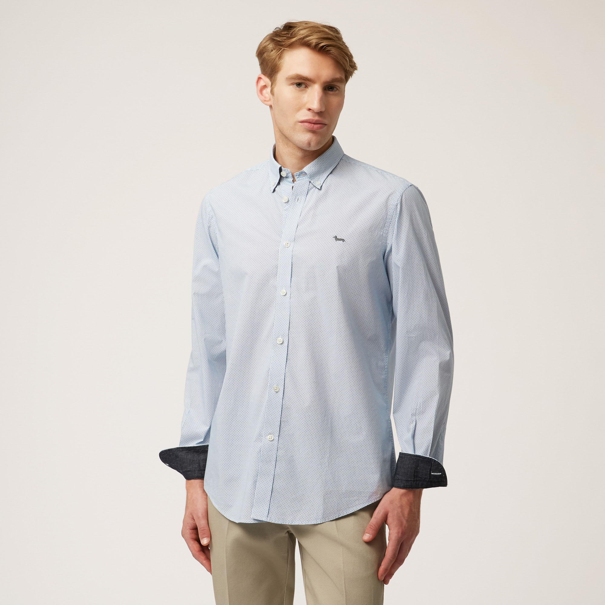 Camicia In Cotone Con Interni A Contrasto, Blu, large