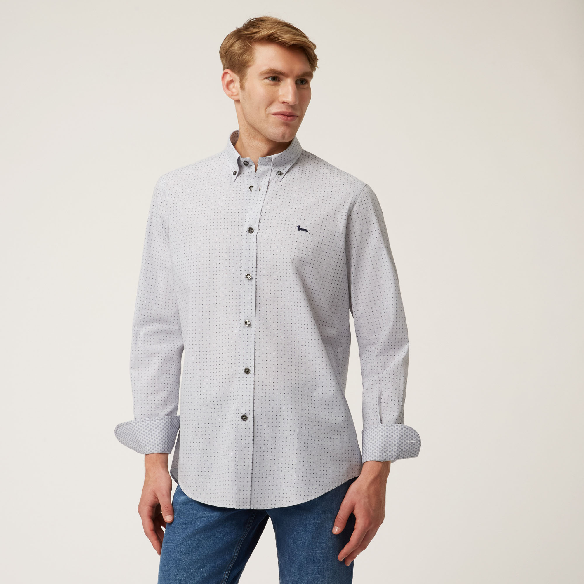 Camisa Con Microestampado Integral E Interiores A Contraste, Gris, large image number 0