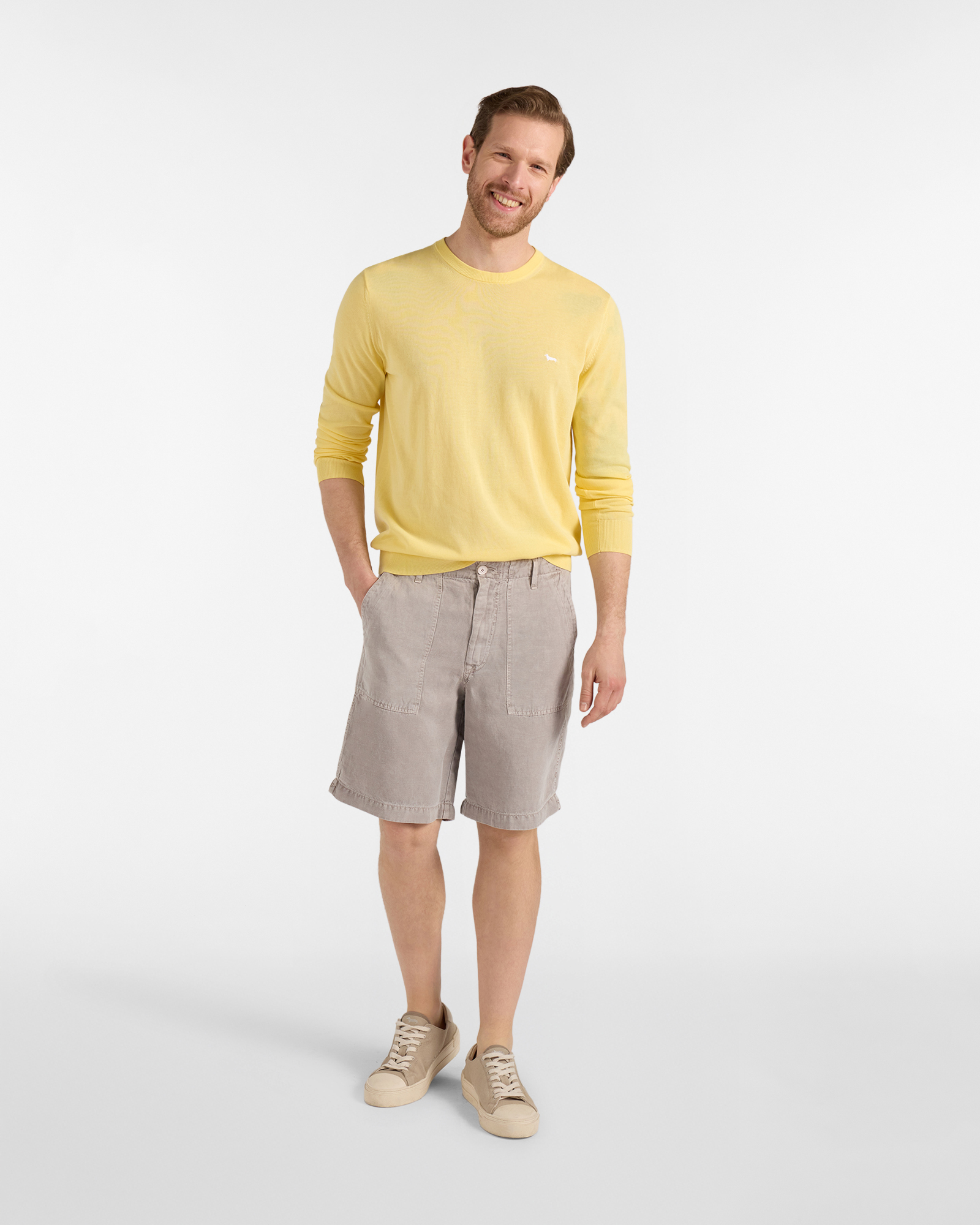 Pullover girocollo in cotone, Giallo, large image number 3