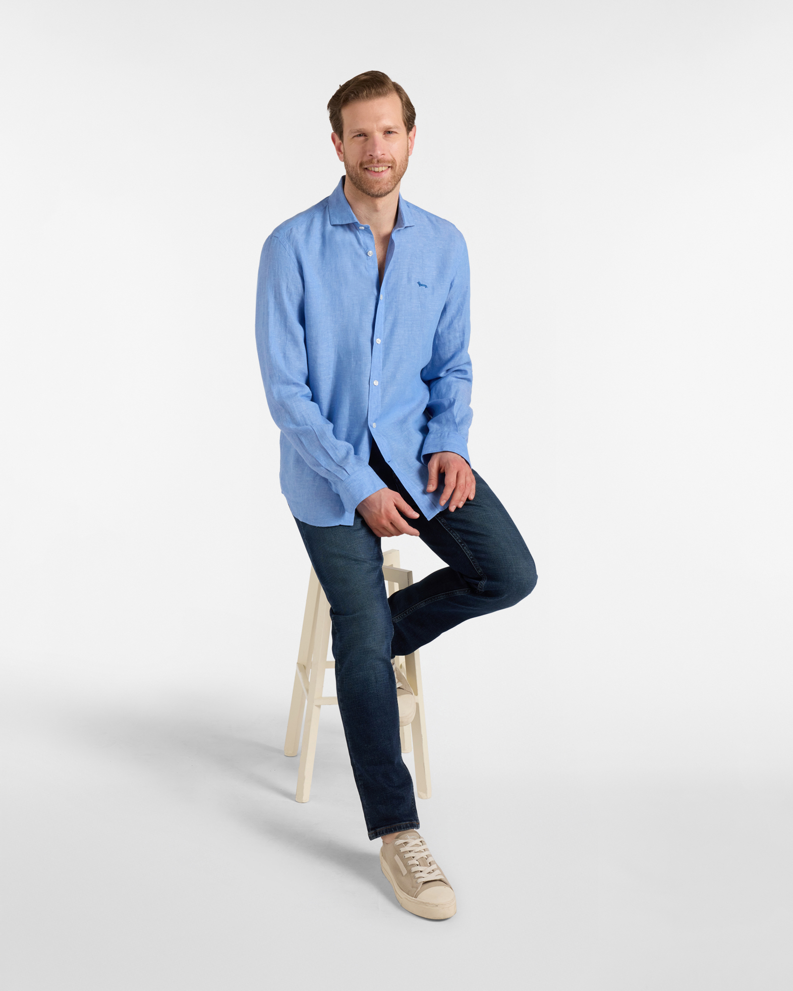 Men's narrow-fit linen shirt, Blue, large image number 3