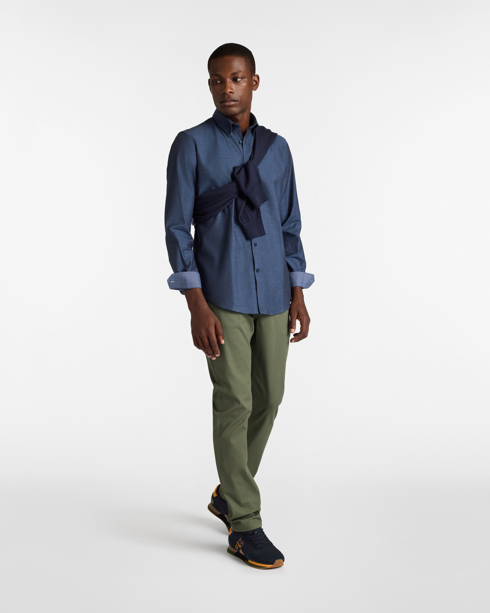 Cotton Shirt with Contrast Interiors, Denim Blue, large image number 3