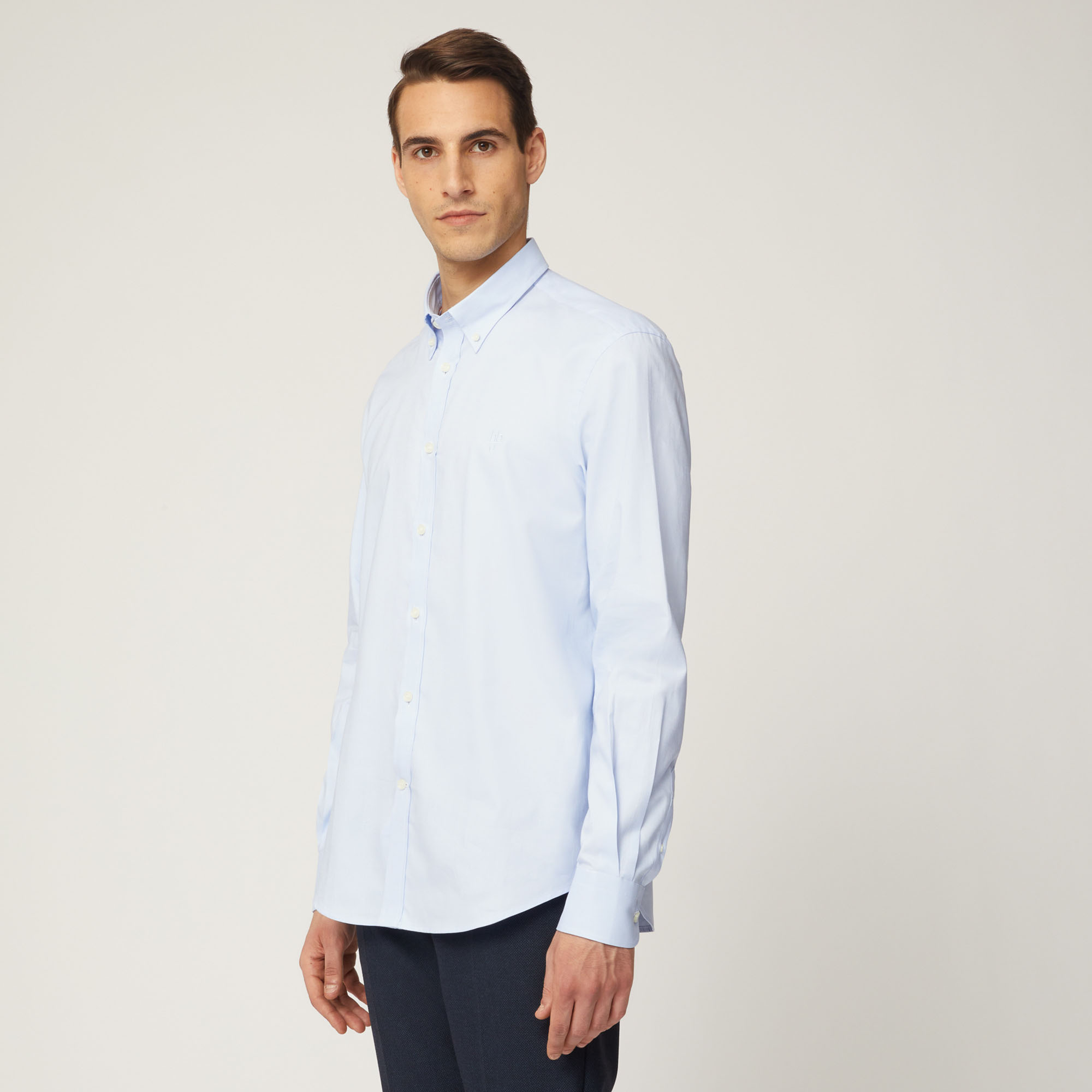 Camicia In Cotone Con Collo Con Bottoncini, Azzurro, large image number 0
