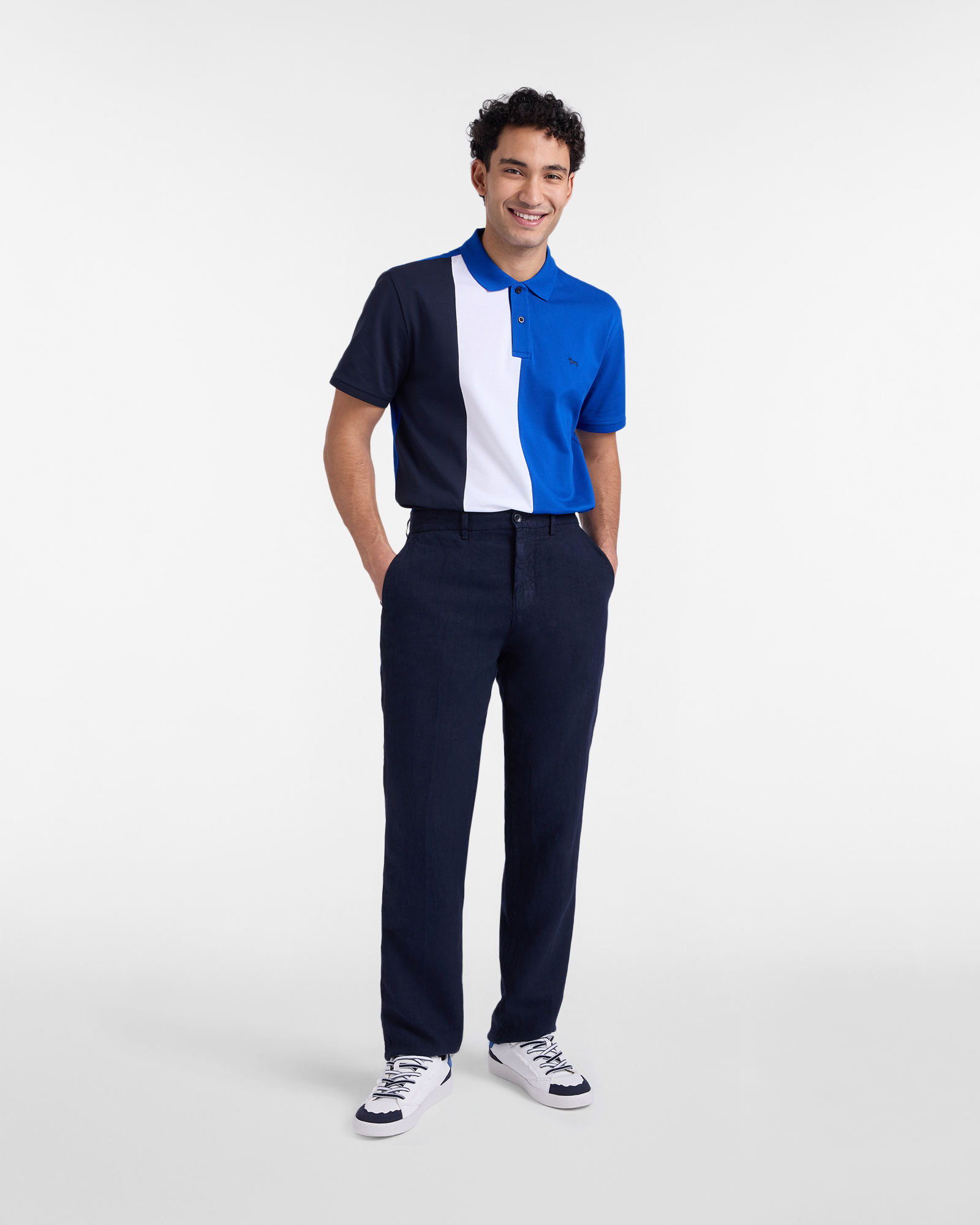 Pantaloni Uomo Chino Regular fit in Lino, Blu, large image number 3