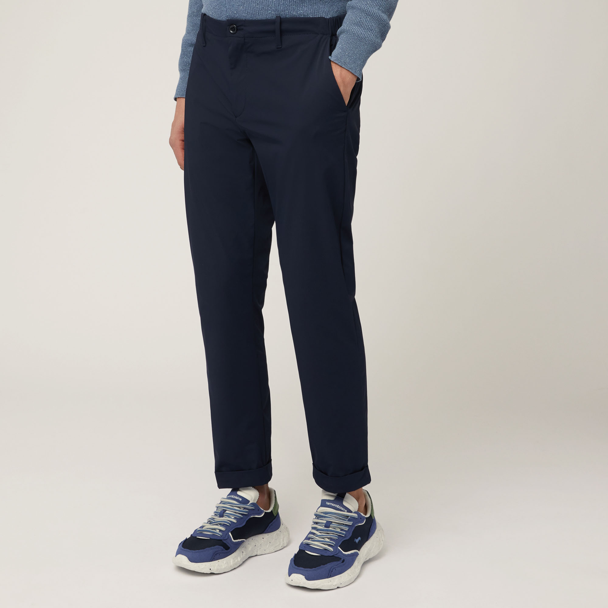 Pantaloni Chino Con Elastico, Blu Navy, large