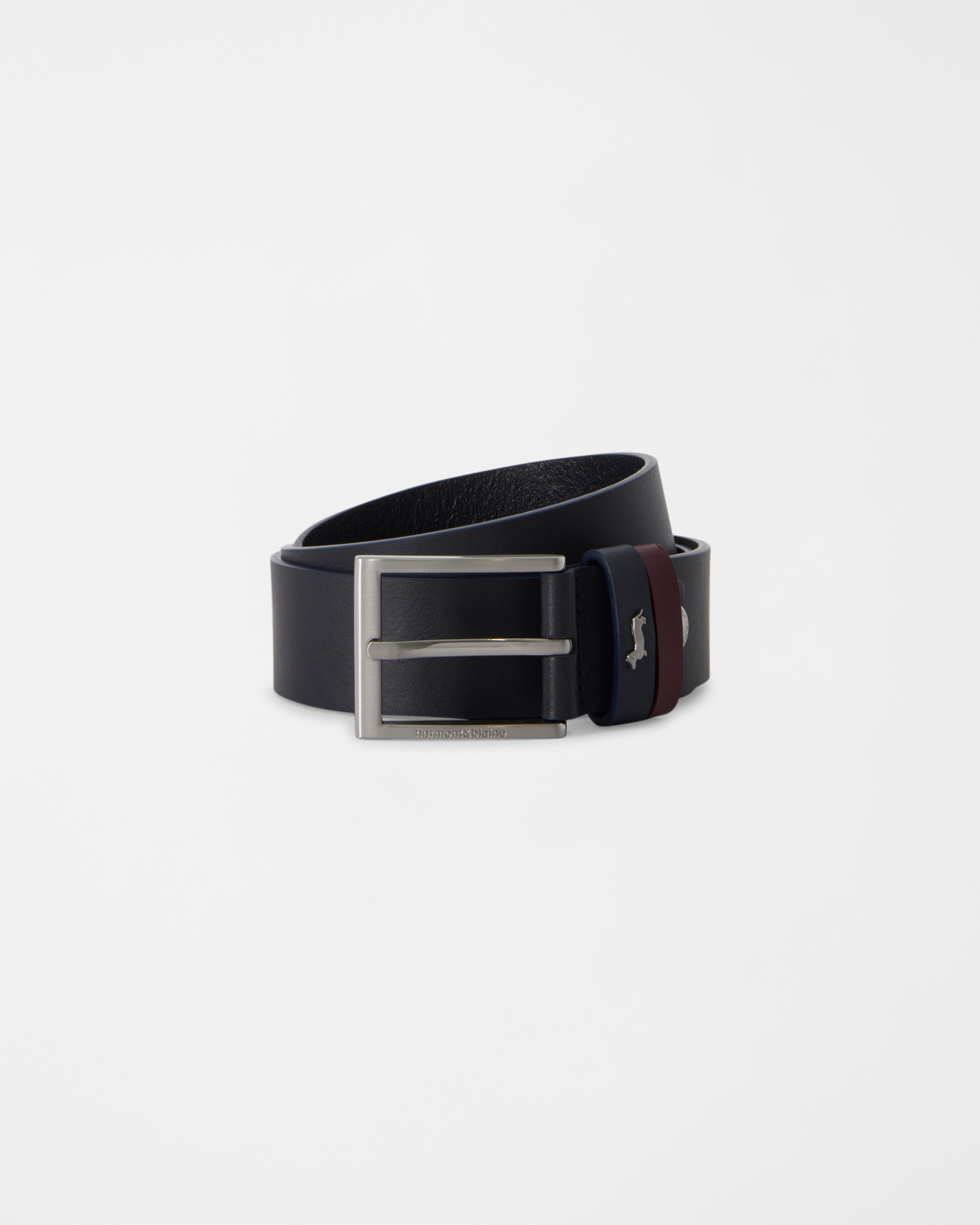 Men's dark blue braided belt in a cotton and leather blend