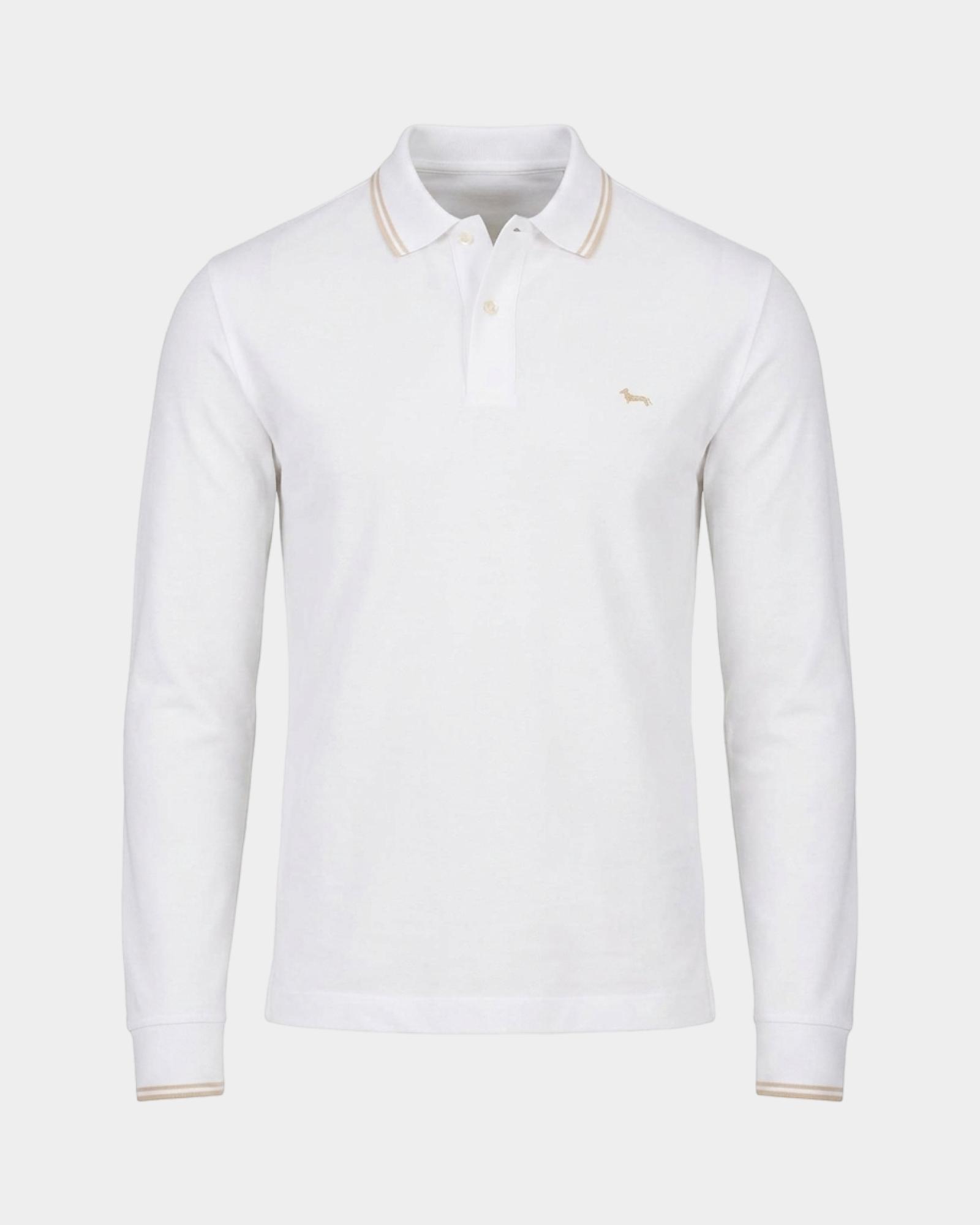 Men's long-sleeve 100% pure cotton piqu&eacute; polo shirt, WHITE, large
