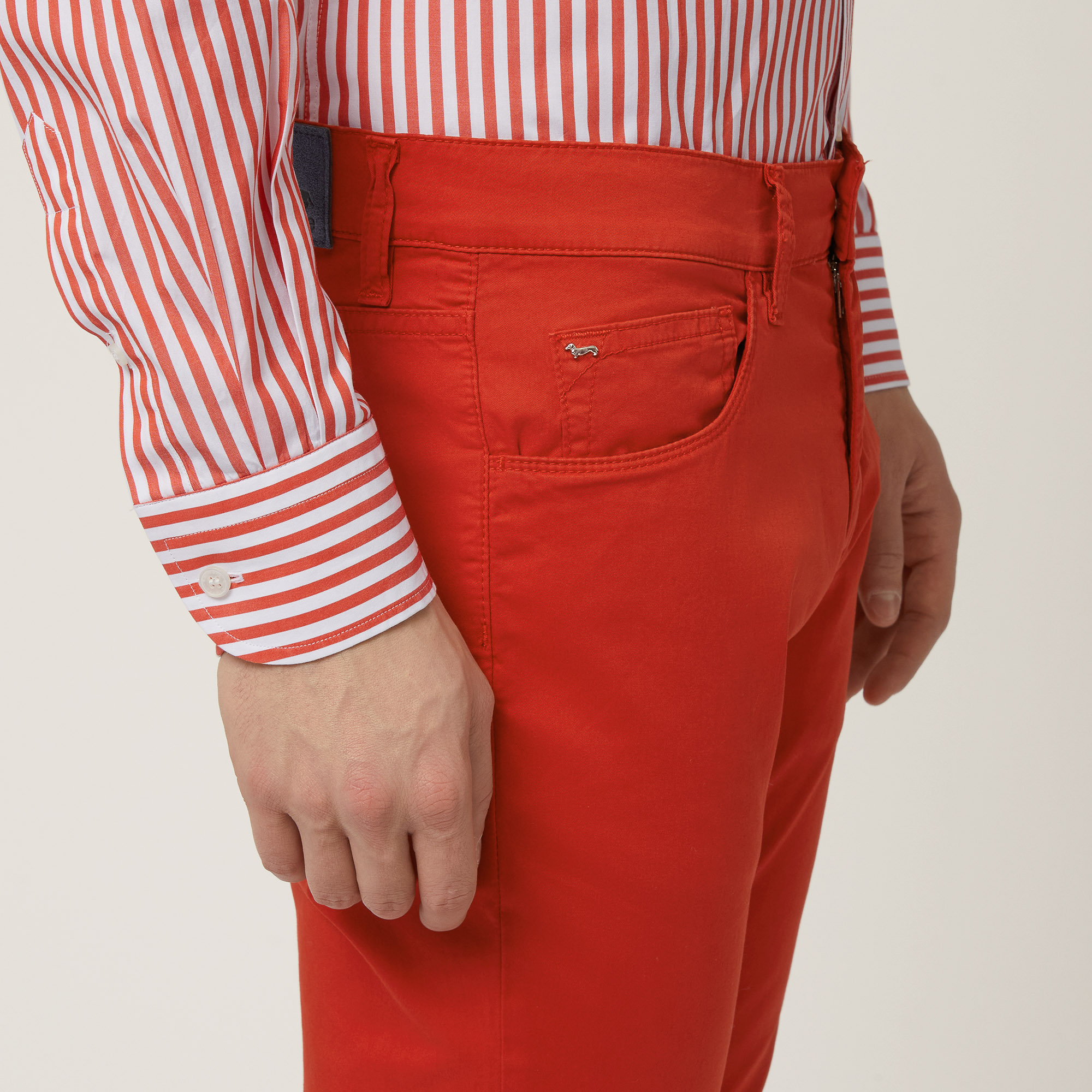 Cotton Blend Slim Pants, Deep Red, large image number 2