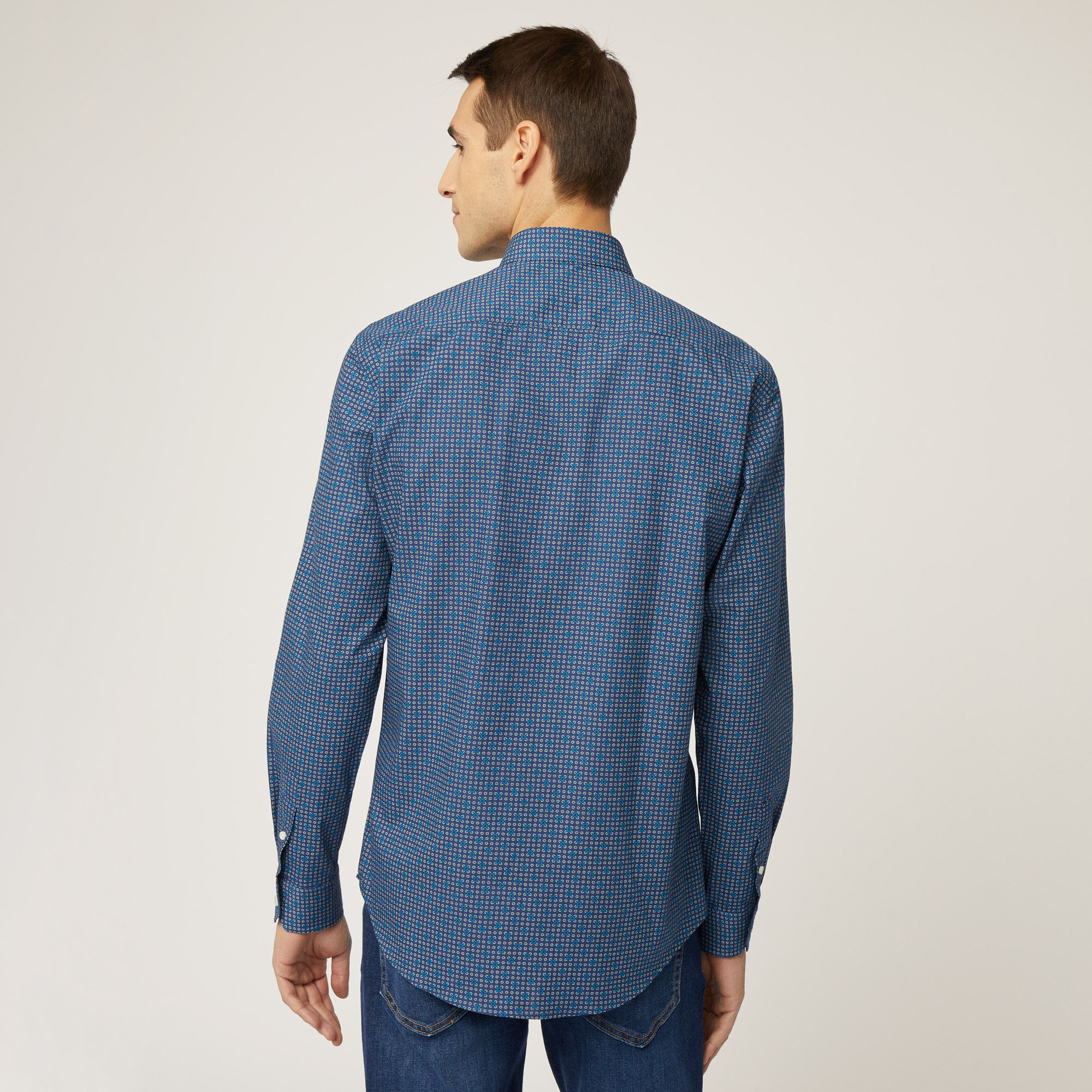 Camicia Narrow Fit Con Micromotivo All-Over, Blu, large
