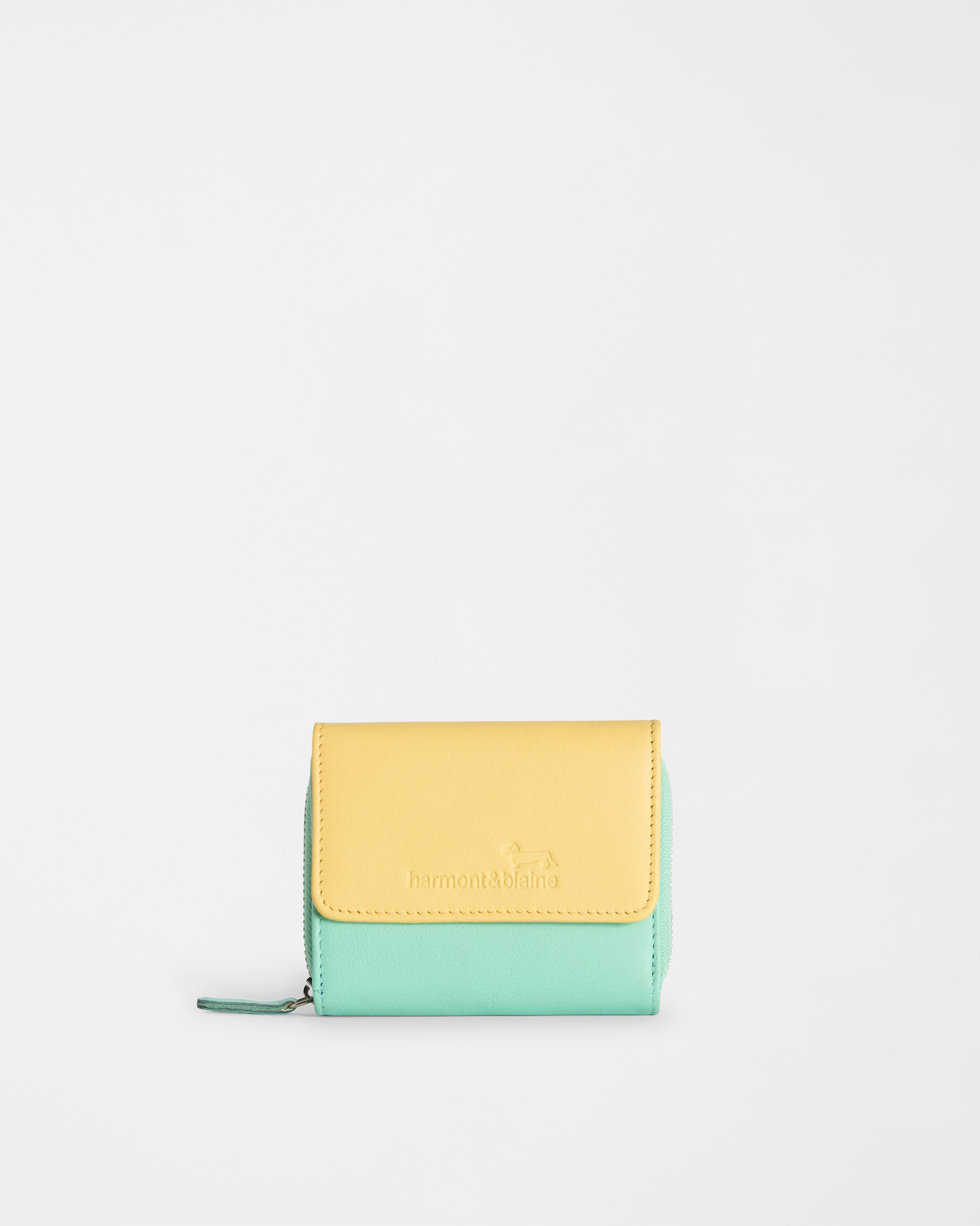 Portafoglio compatto in pelle, Verde, large