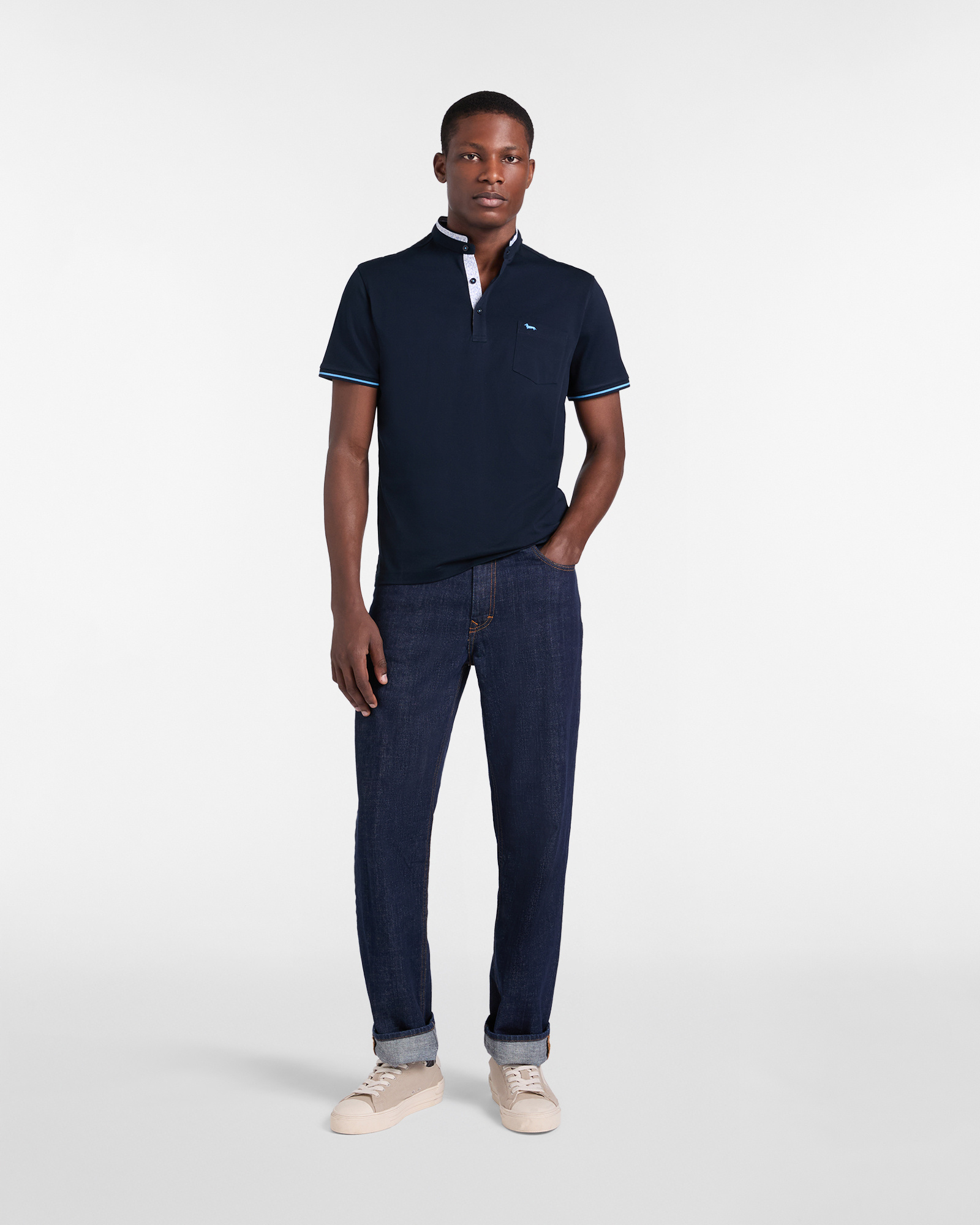 Men's polo shirt with mandarin collar, Blue, large image number 3