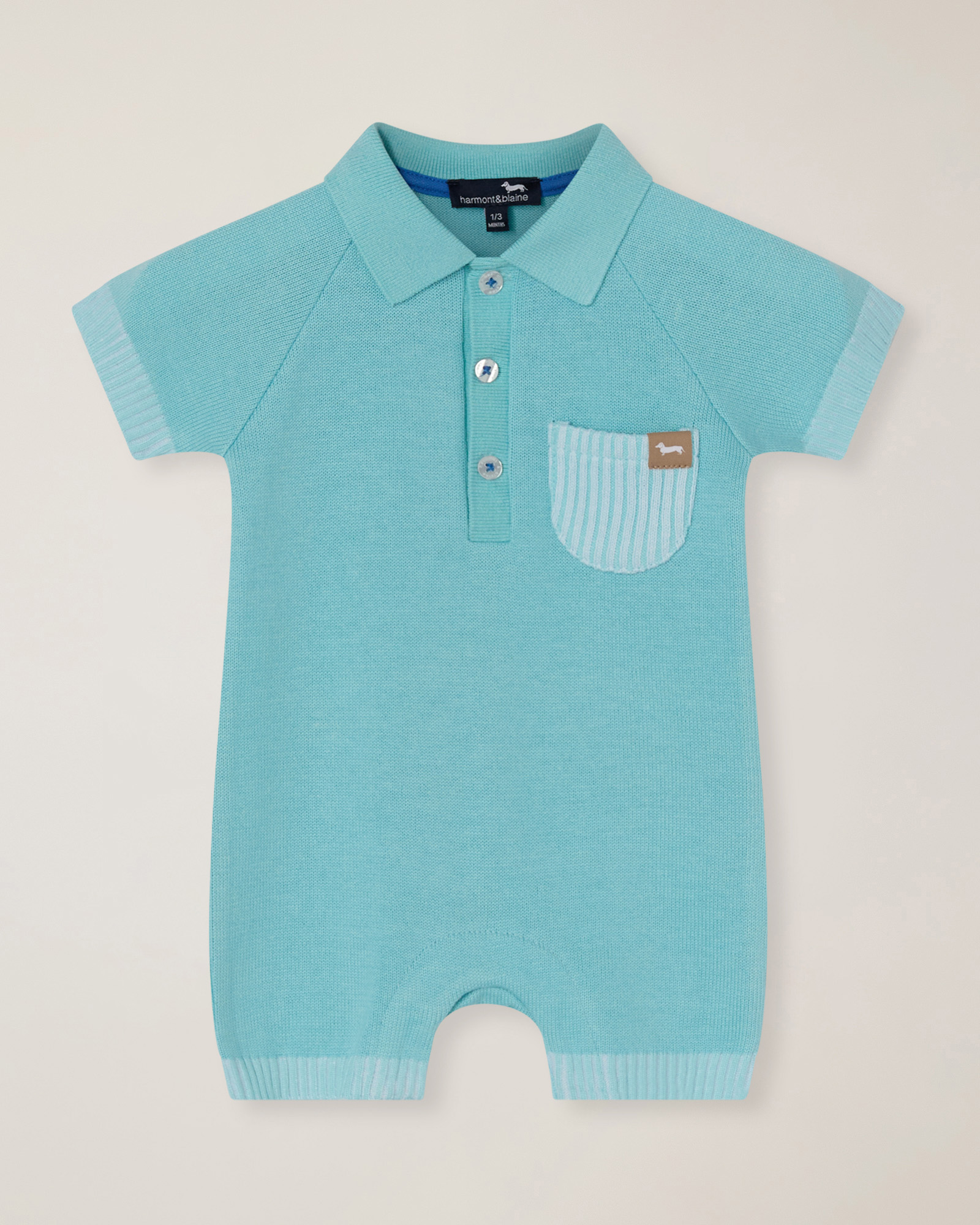 Yarn playsuit with breast pocket, Aqua Green, large image number 0