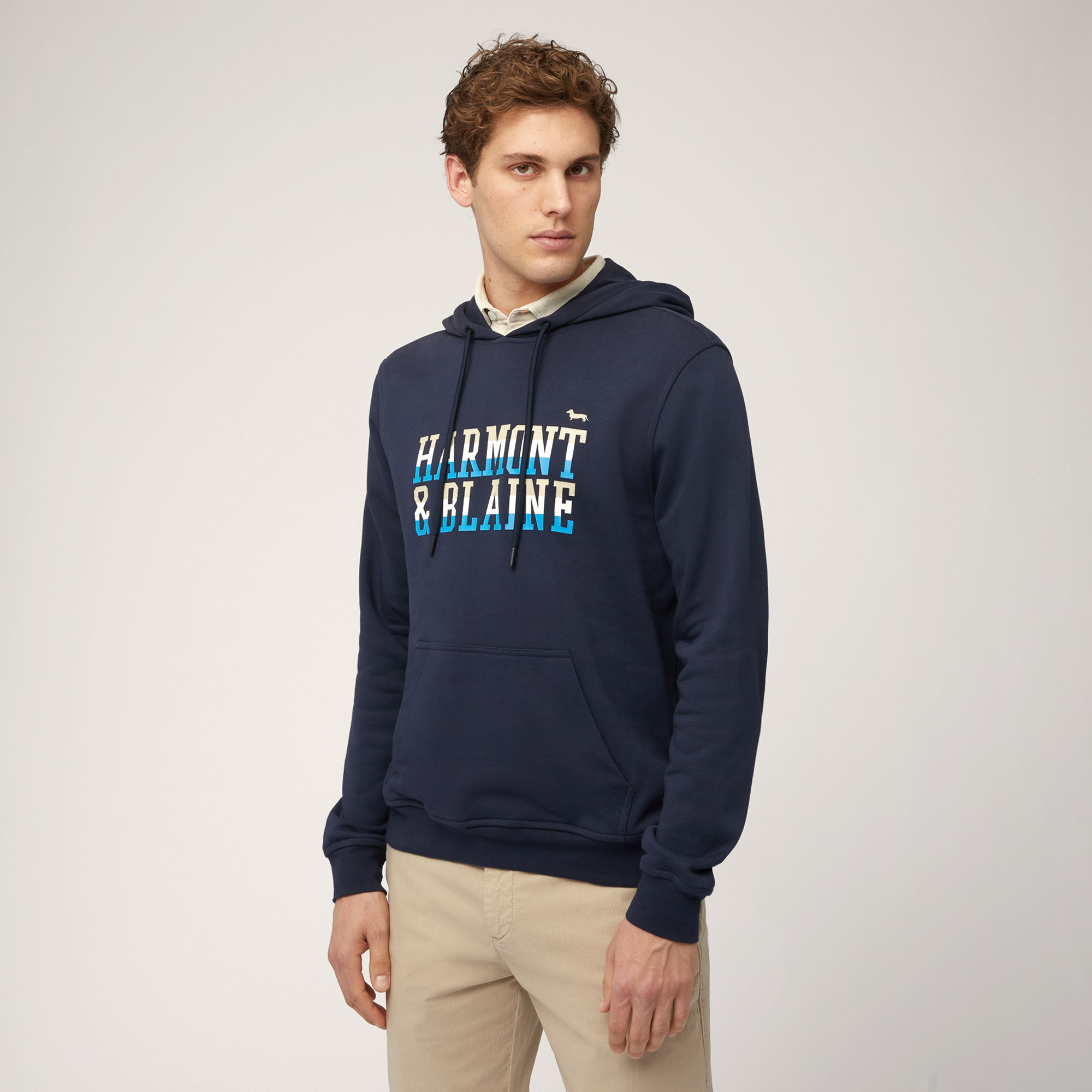 Cotton Hoodie with Logo Print, Blue, large image number 0