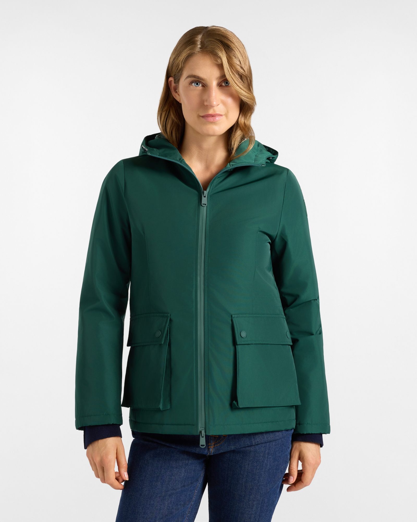 Women&rsquo;s green technical nylon hooded jacket