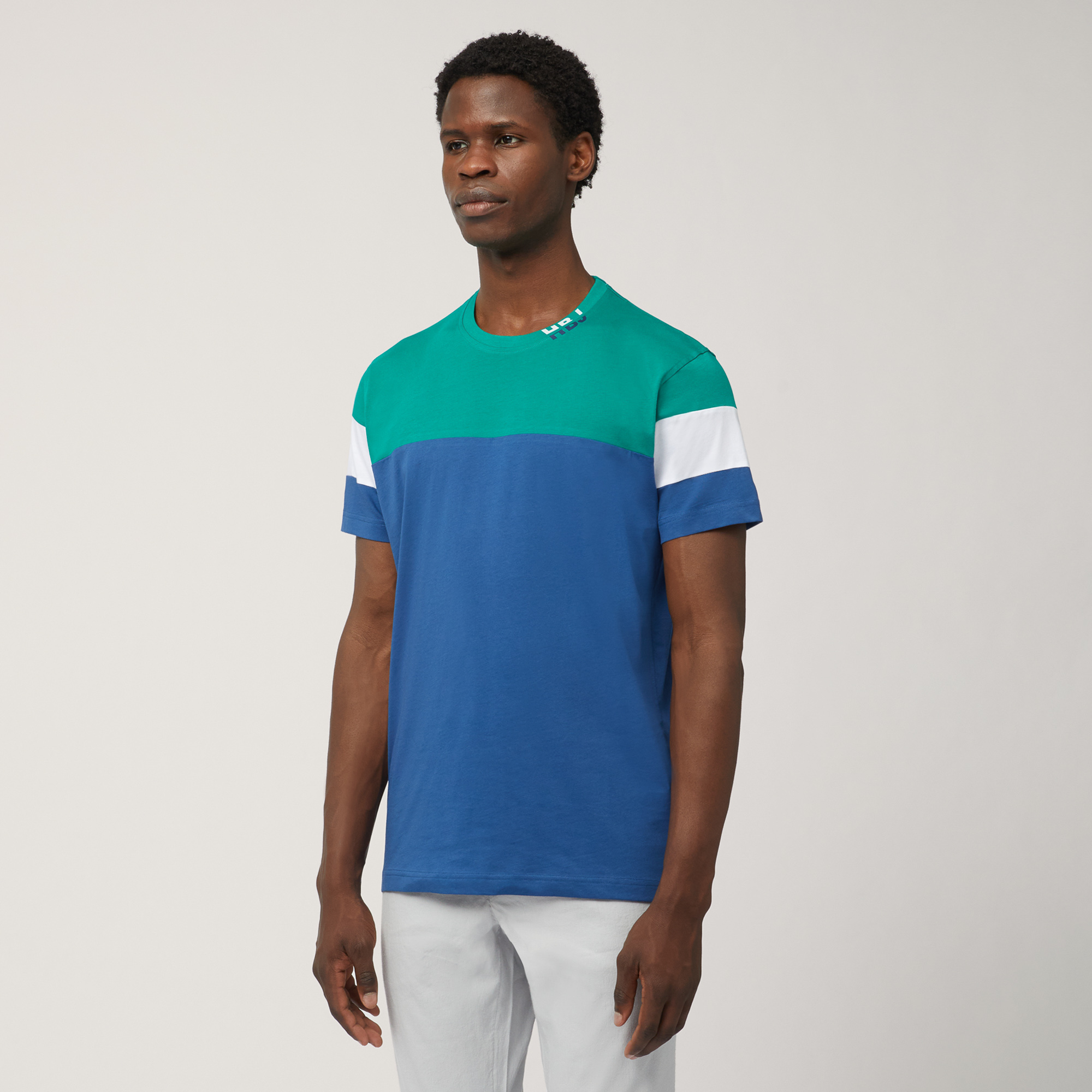 T-Shirt Regular Color Block in Cotone , Verde Scuro, large image number 0