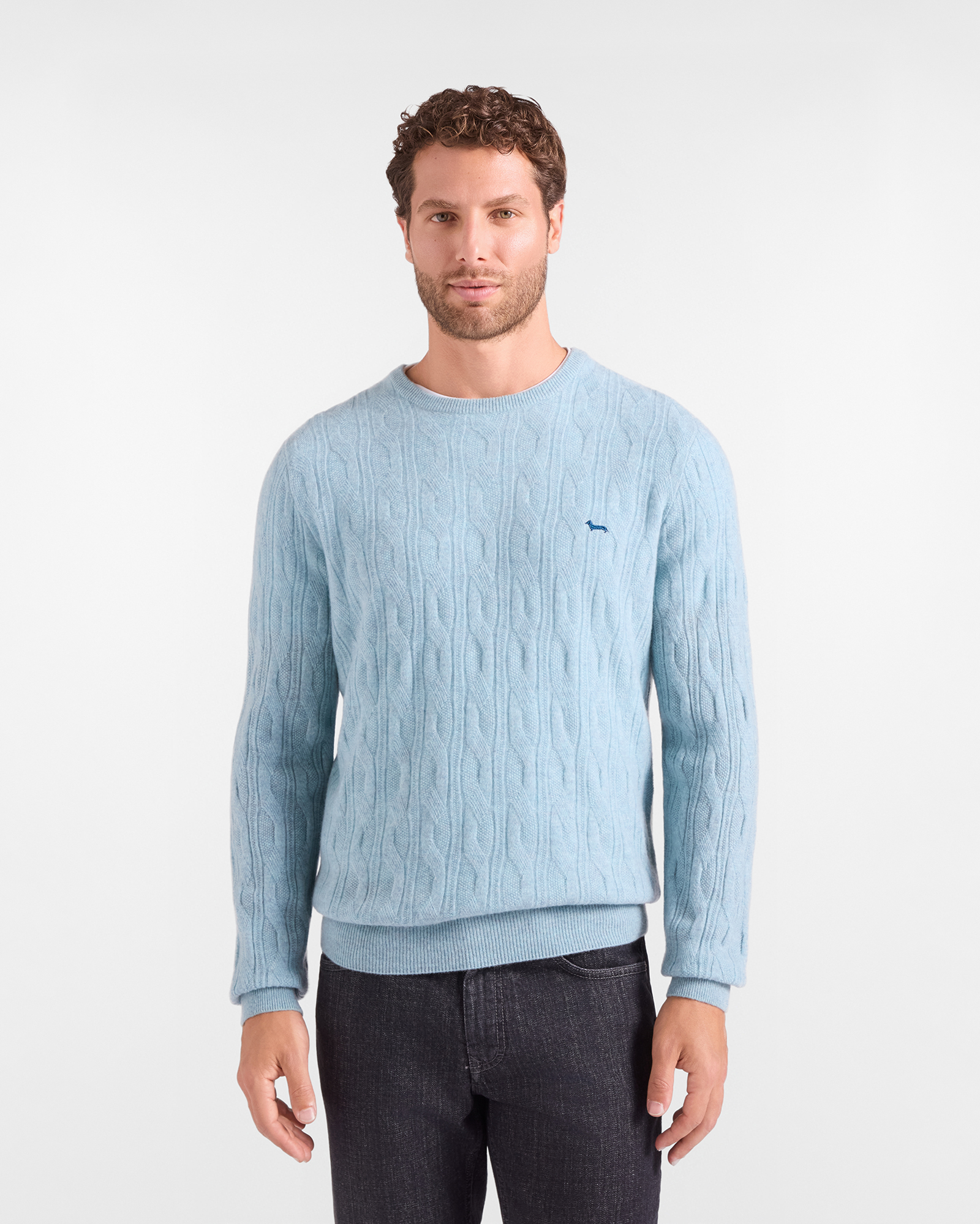 Men's Made in Italy sweater in blue 100% pure cashmere with regular fit