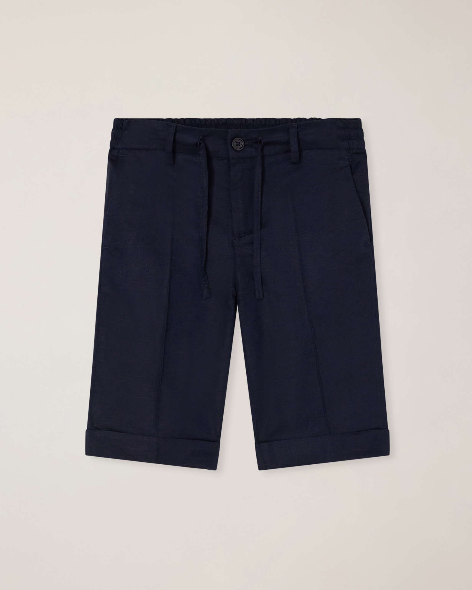 Linen-blend bermuda shorts with drawstring, Navy Blue, large image number 0