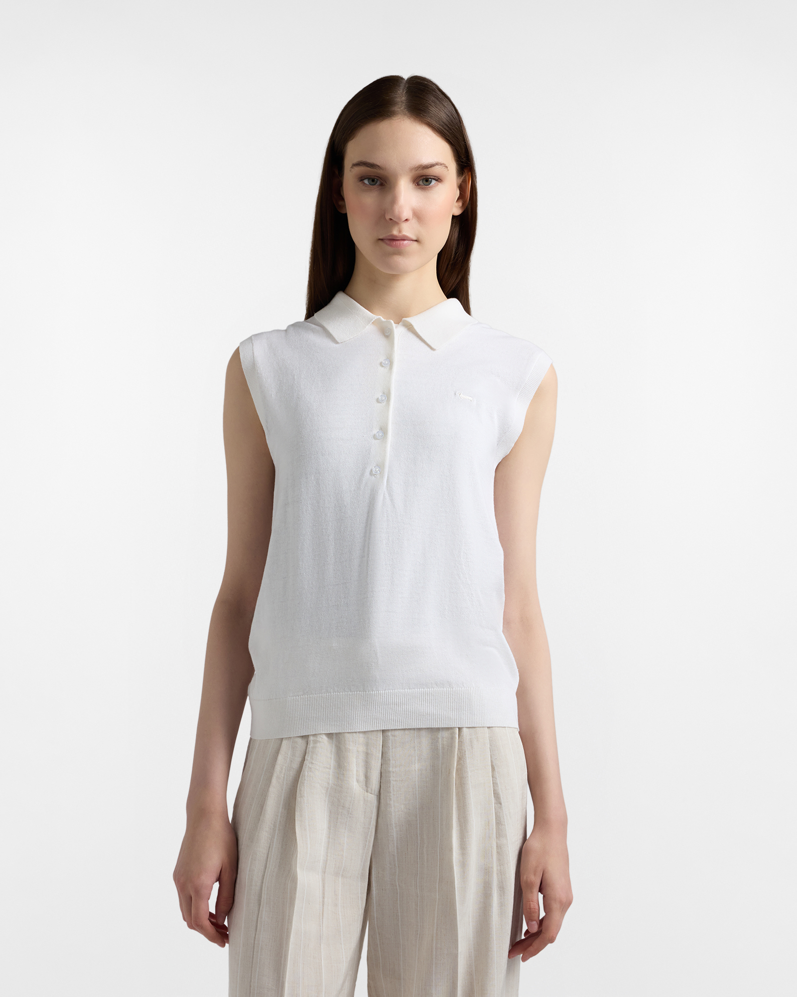 Silk blend knit polo shirt