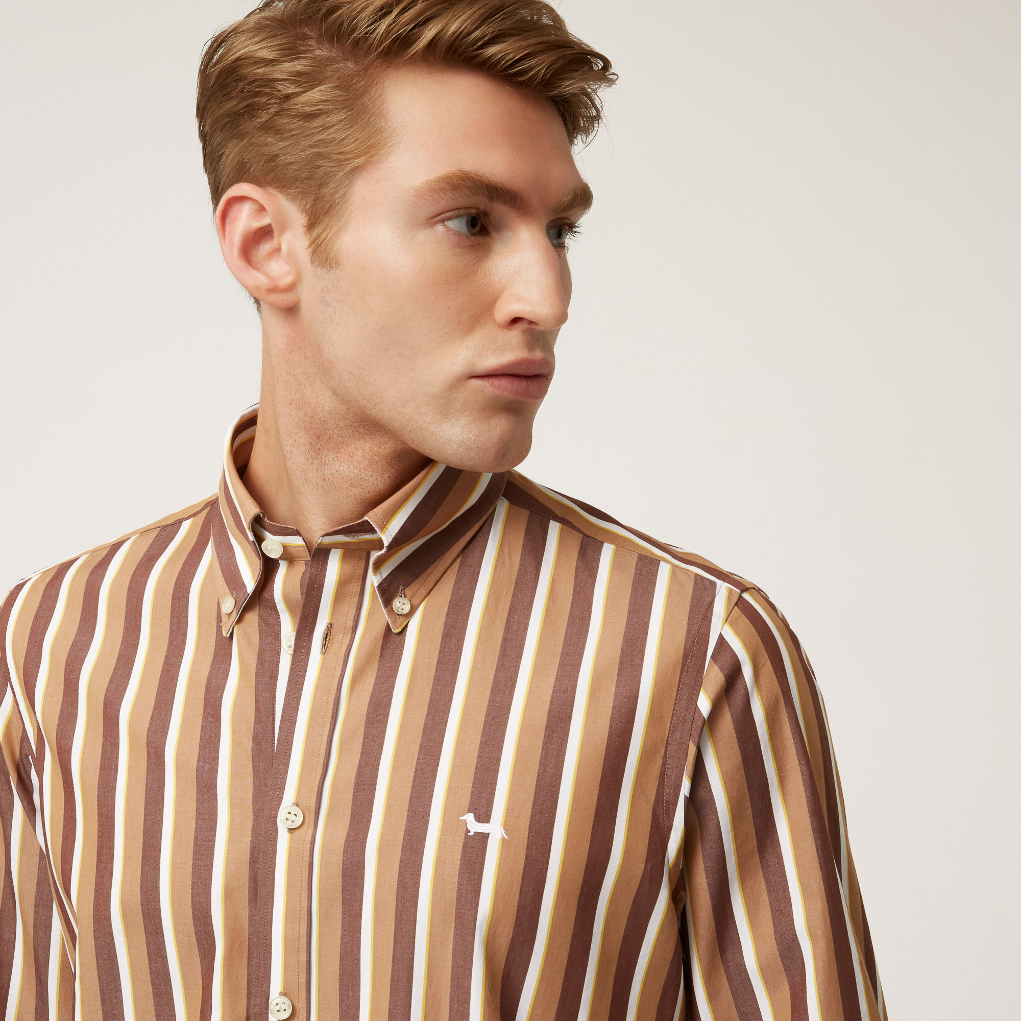 Tone-On-Tone Striped Organic Cotton Shirt, Beige, large image number 2