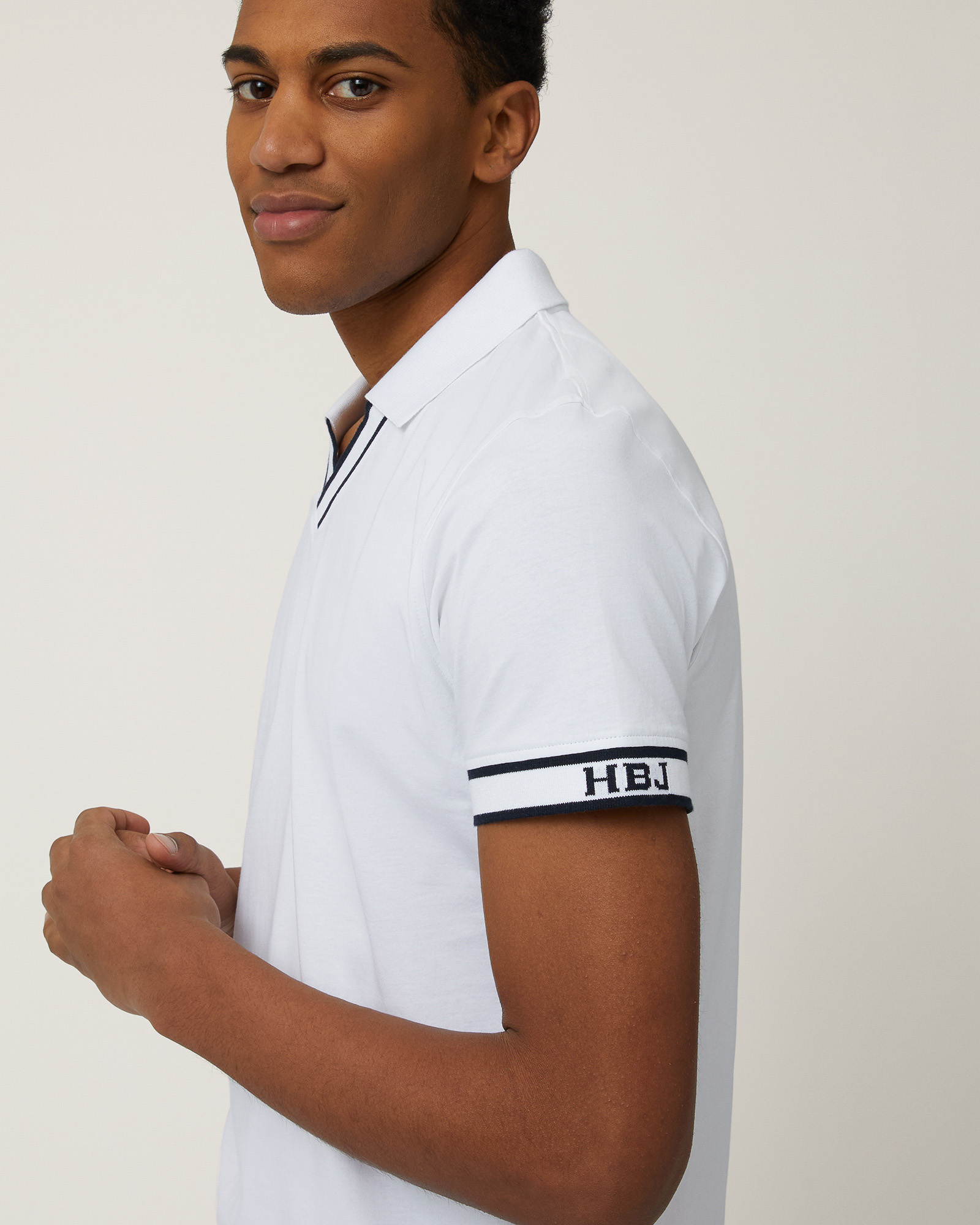 Polo with Jacquard Trims, White, large image number 2