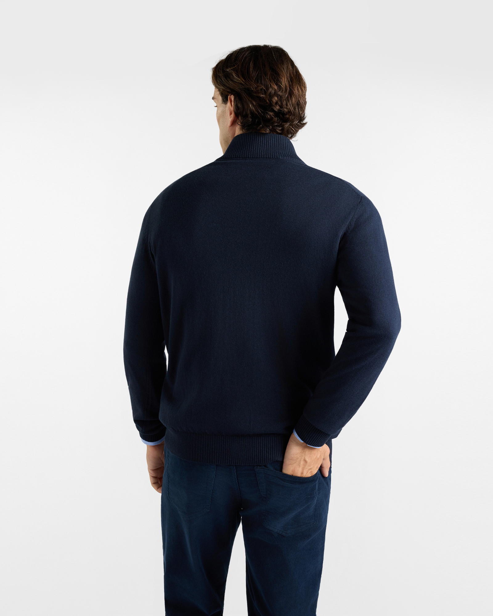 Maglia HBJ Uomo Half-Zip in Misto Lana e Cashmere, BLU SCURO, large