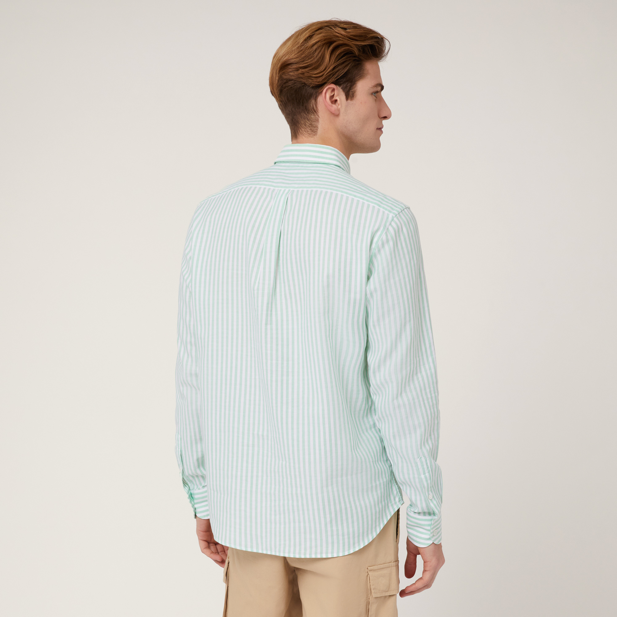 Striped Woven Cotton Shirt, Herb, large image number 1