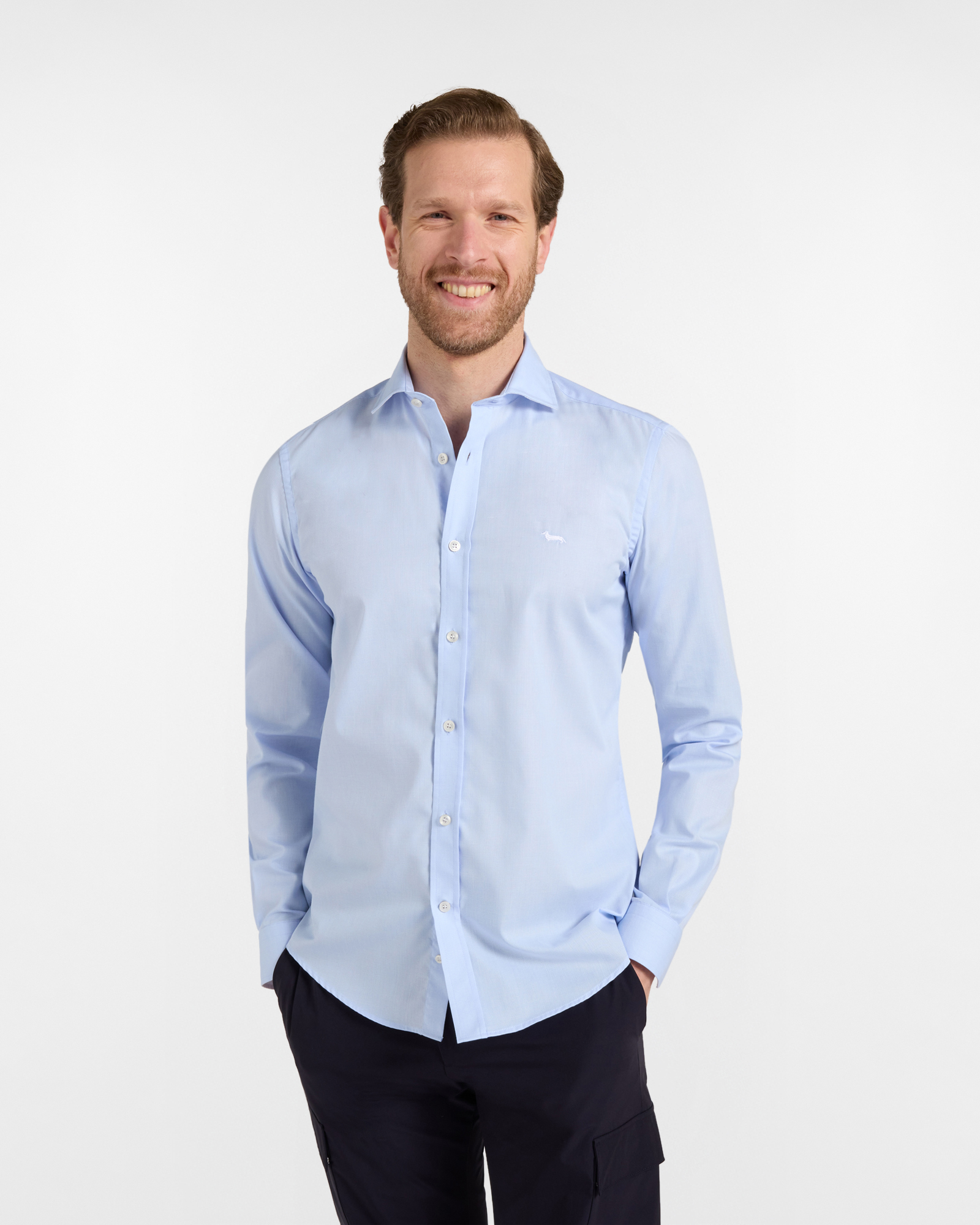 Men's narrow-fit pure cotton shirt with internal contrasts
