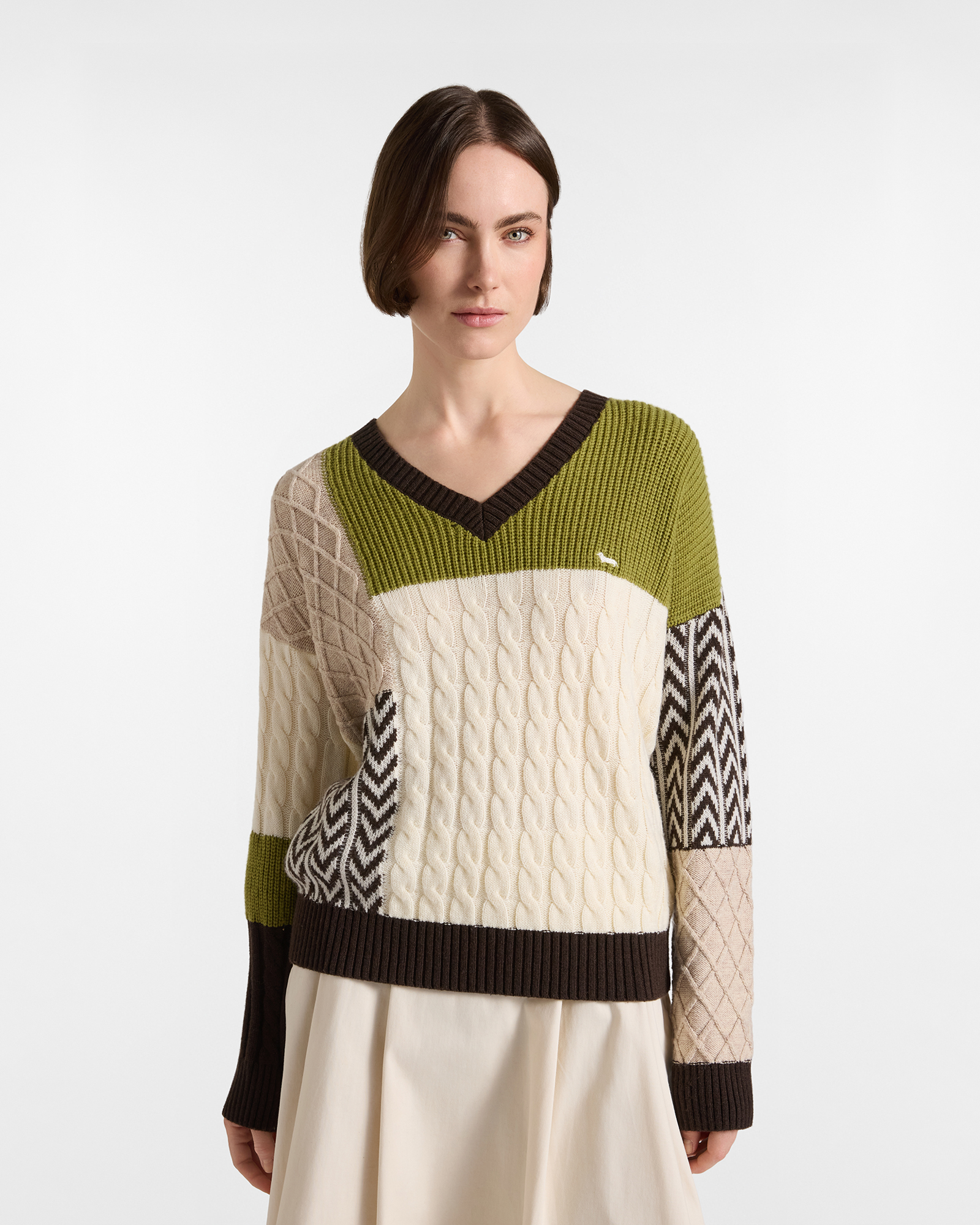 Women's Made in Italy V-neck sweater in green wool blend