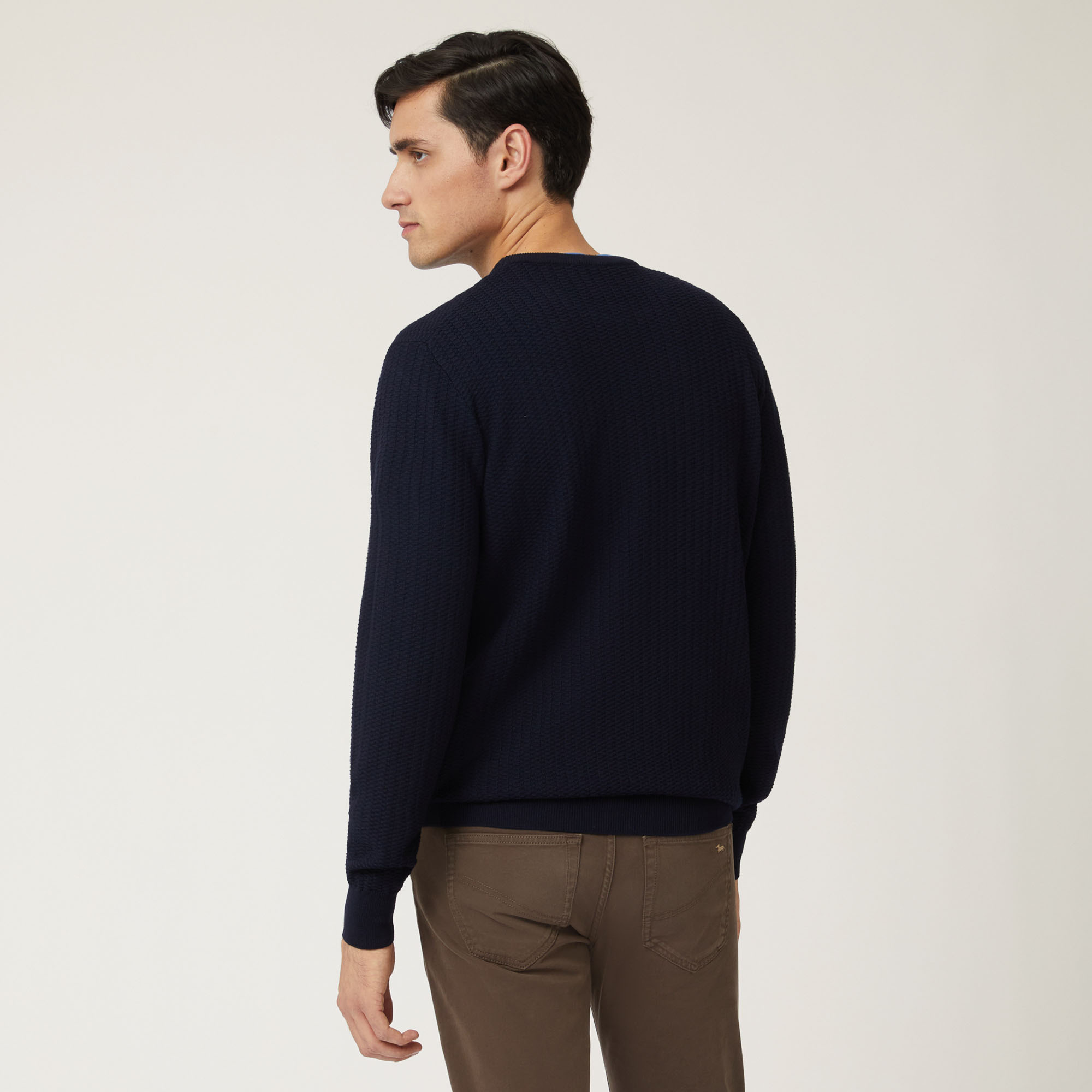 Pullover Girocollo In Lana Con Lavorazione 3D, Blu Navy, large image number 1