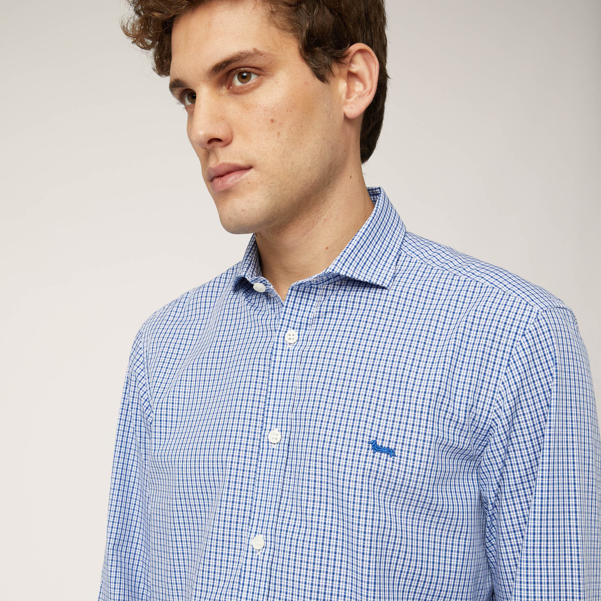 Checked Cotton Poplin Shirt, Blue, large image number 2