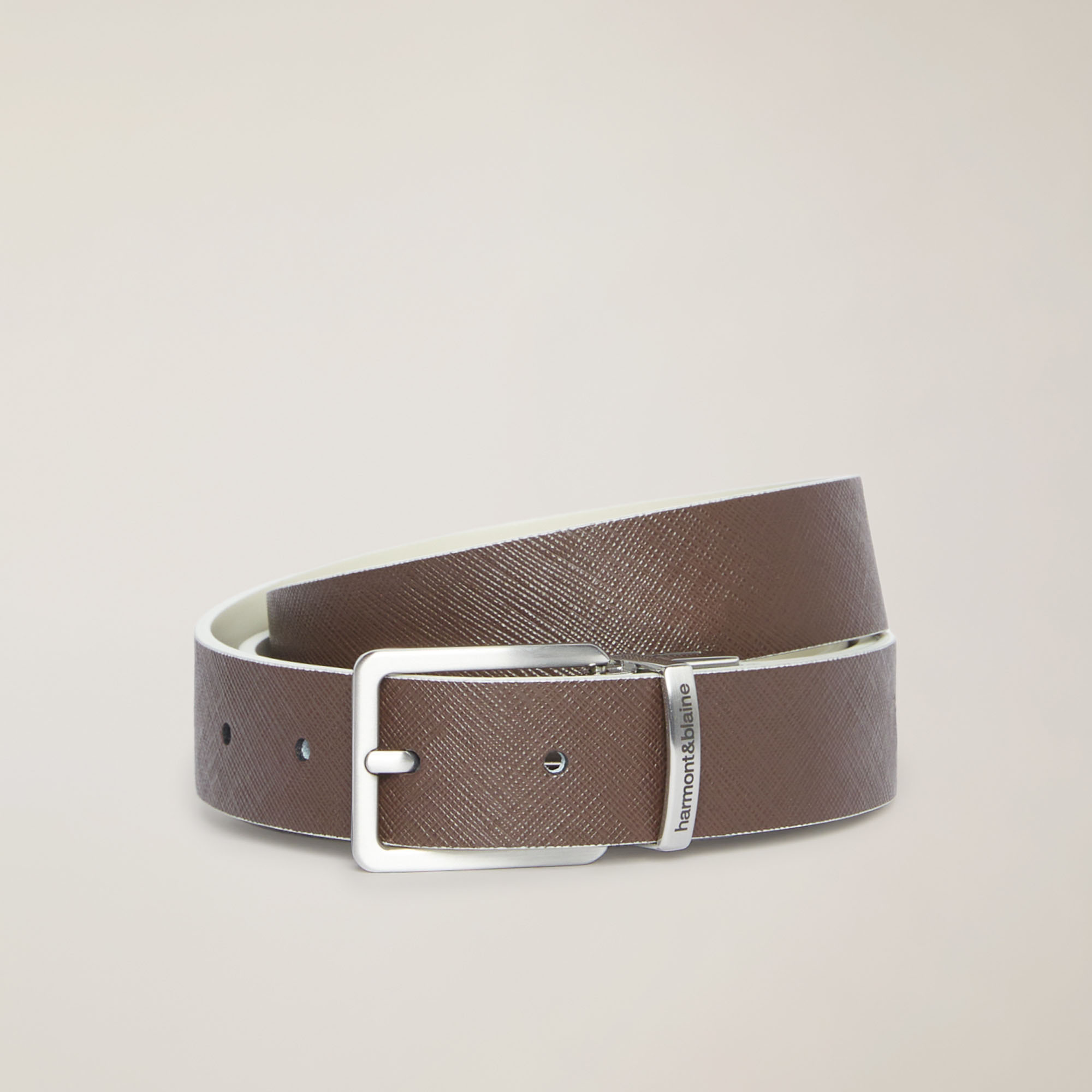 Two-Tone Belt With Lettering, Brown, large