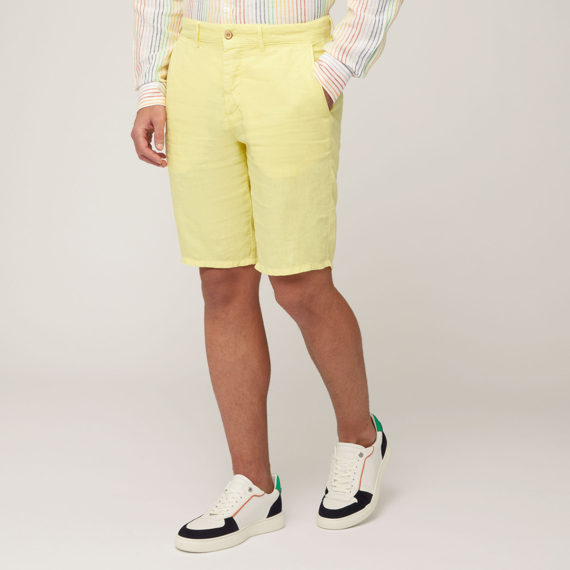 Linen Bermuda Shorts, Light Yellow, large