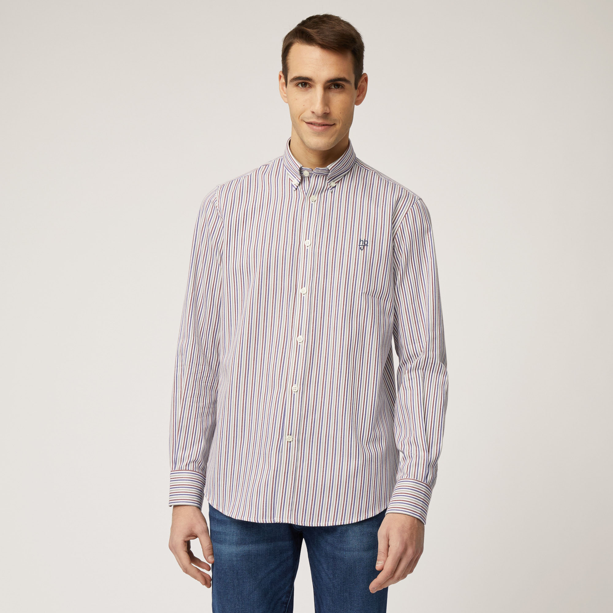 Camicia In Cotone A Righe , Marrone, large image number 0