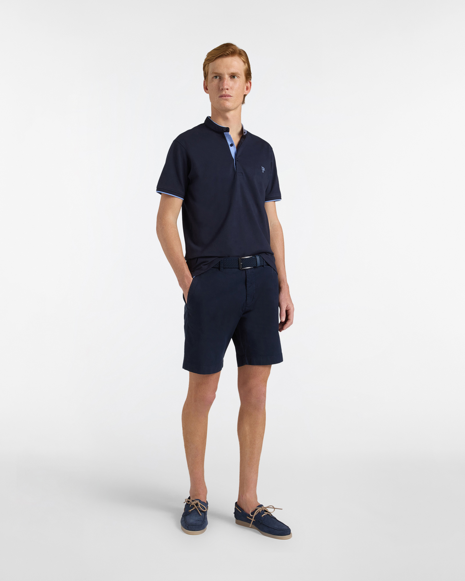 Polo uomo slim fit collo coreano, Blu scuro, large image number 3