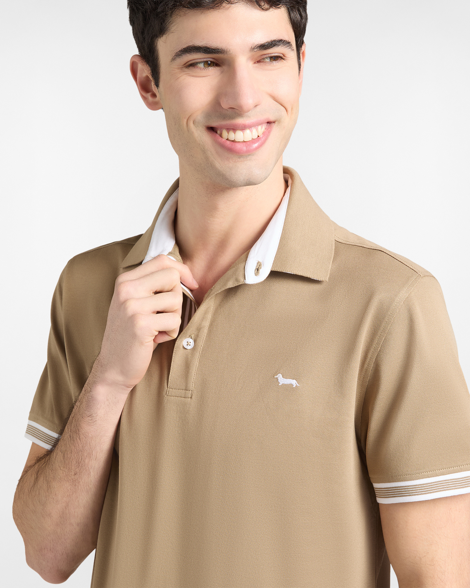 Men's polo shirt with striped hems in piqu&eacute;, Gray, large image number 2