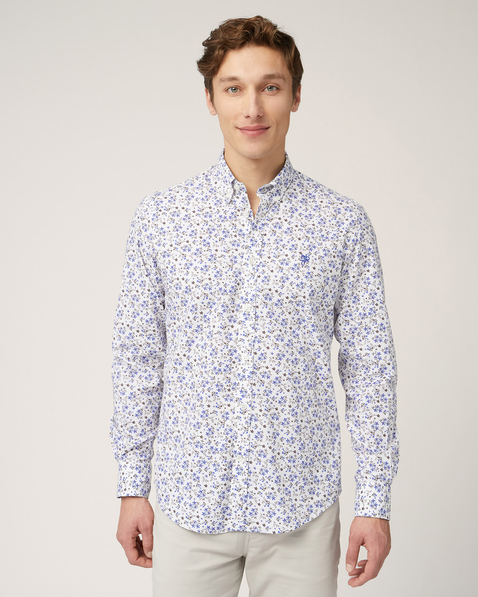 Cotton Floral Shirt, Electric Blue, large image number 0