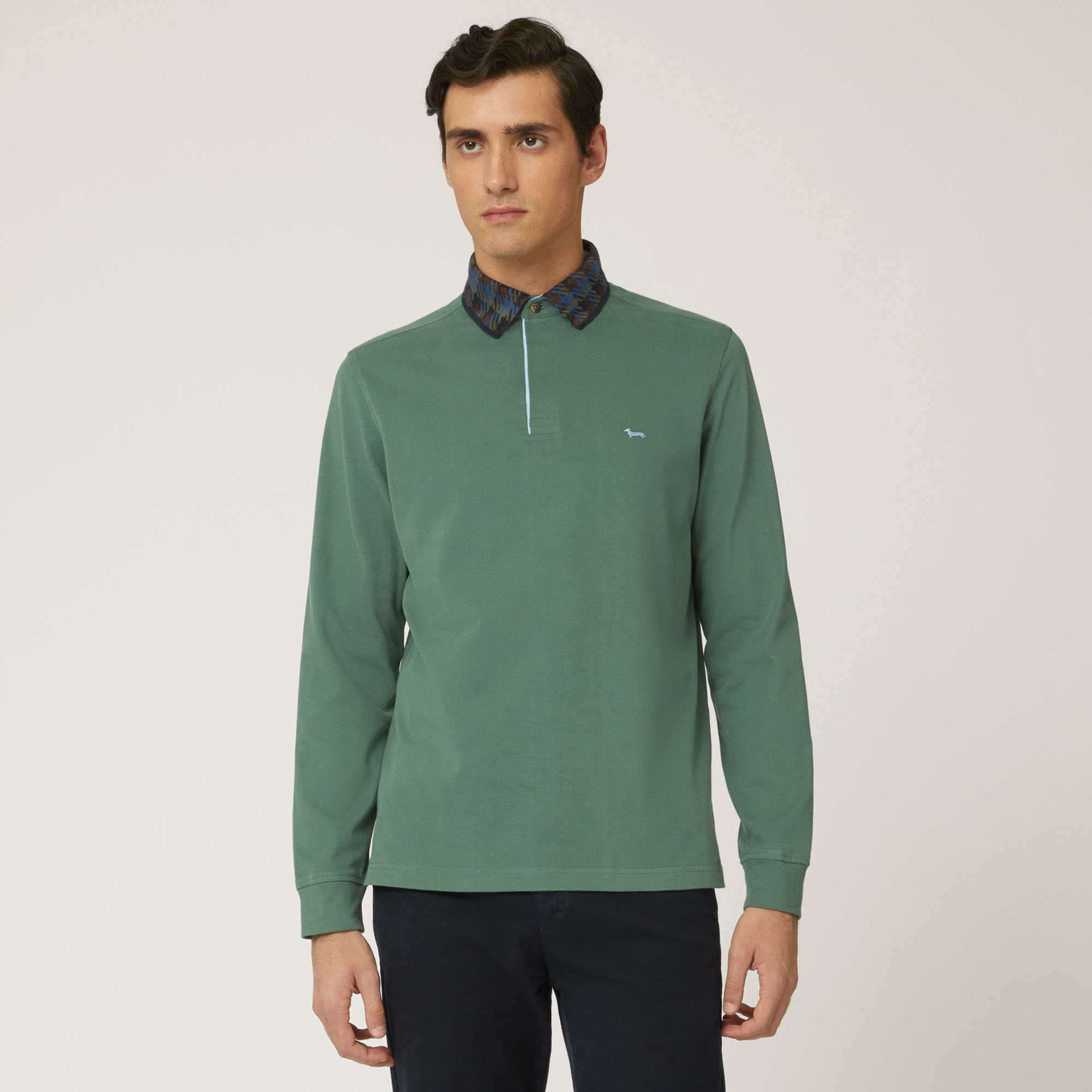 Vietri Long-Sleeved Polo Shirt With Contrasting Collar, Green, large image number 0