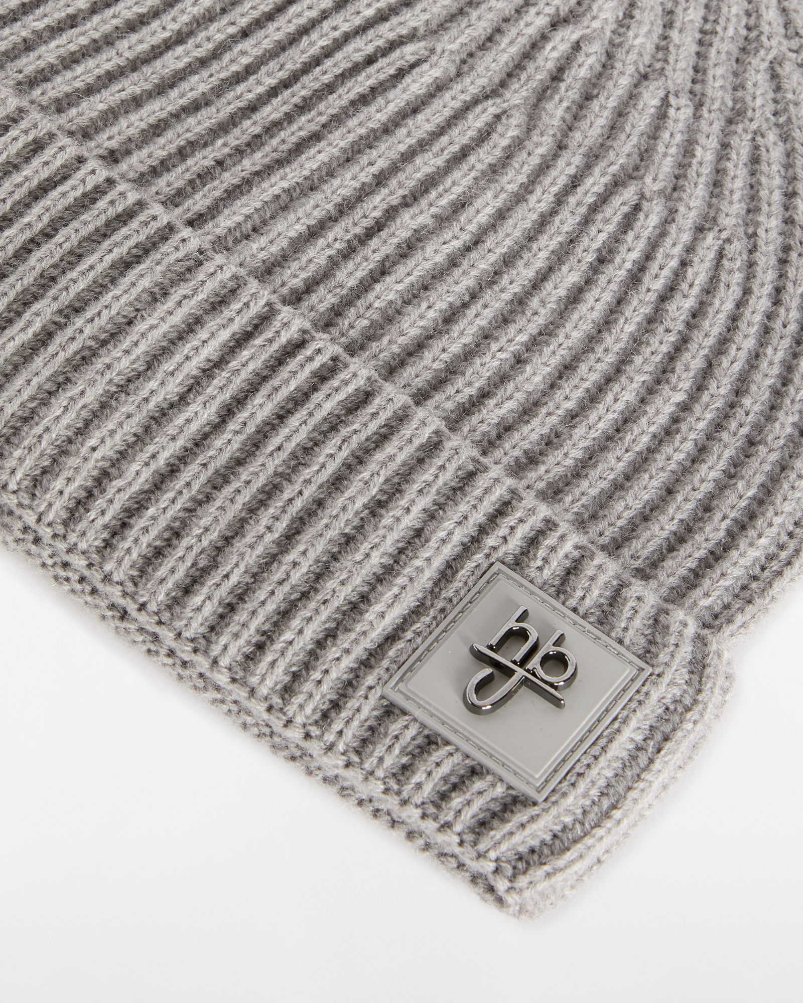 Berretto in Maglia a Costa Inglese con Patch Logo, Grigio, large image number 3
