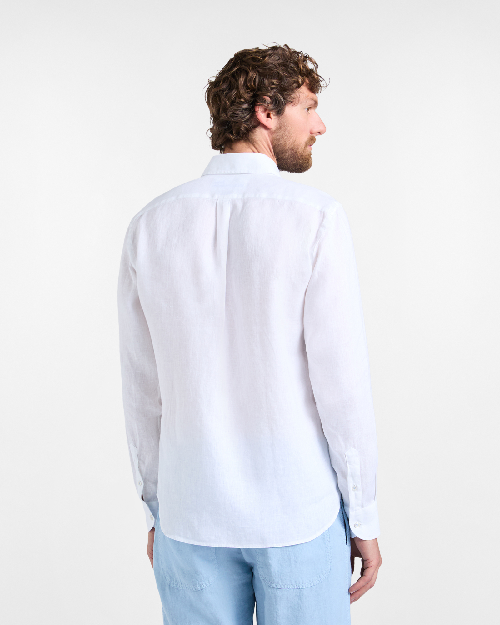 Camisa de lino para hombre con bolsillo de pa&ntilde;uelo, Blanco, large image number 2