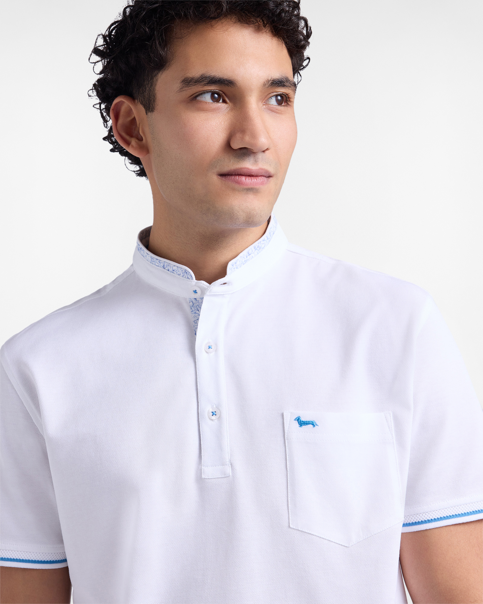 Men's polo shirt with mandarin collar, White, large image number 2