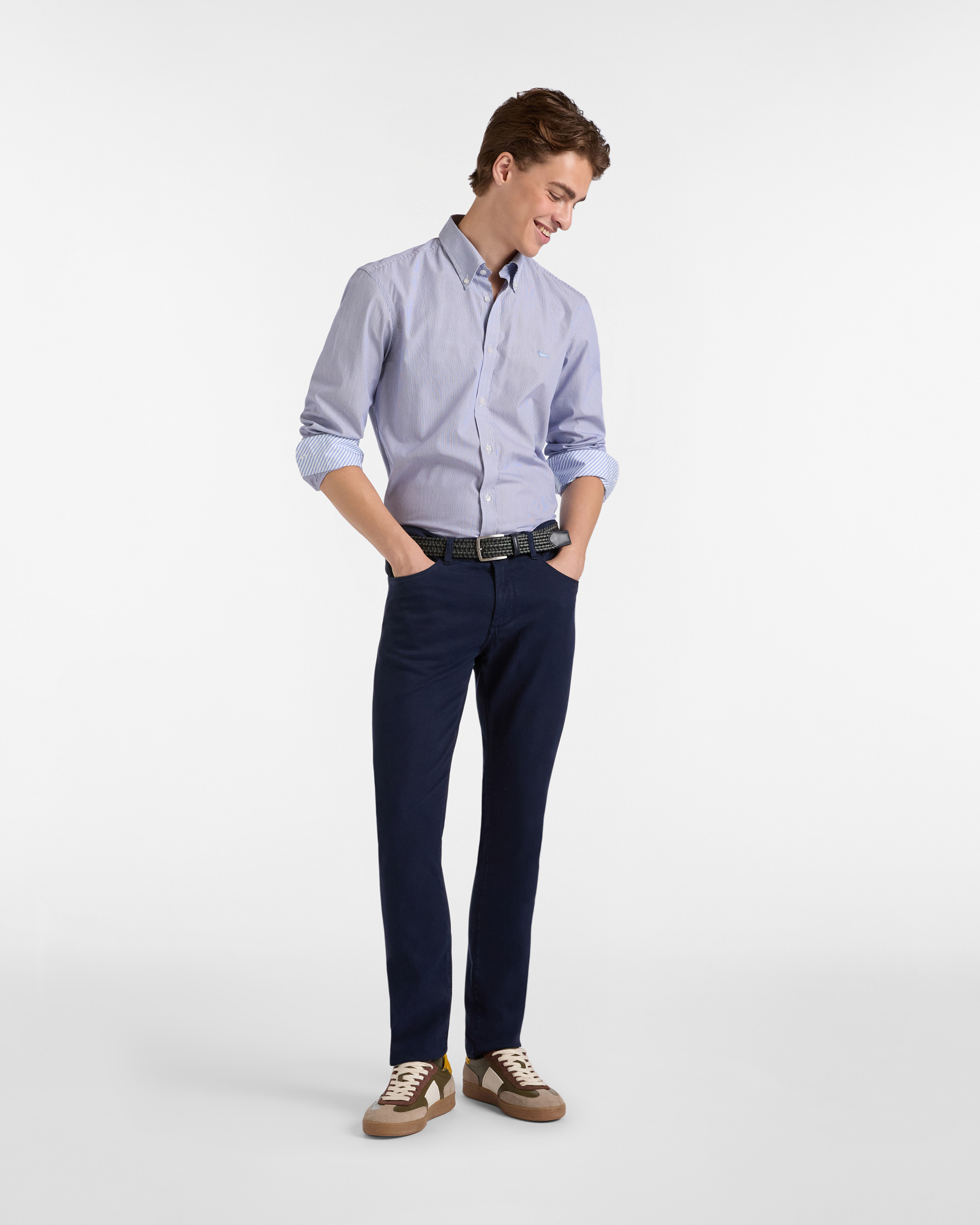 Five-Pocket Slim Fit Pants, Navy Blue, large image number 3