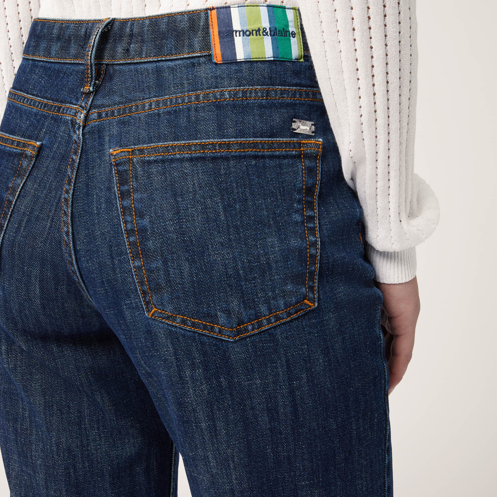 Denim Trousers with Striped Label, Blue, large image number 2