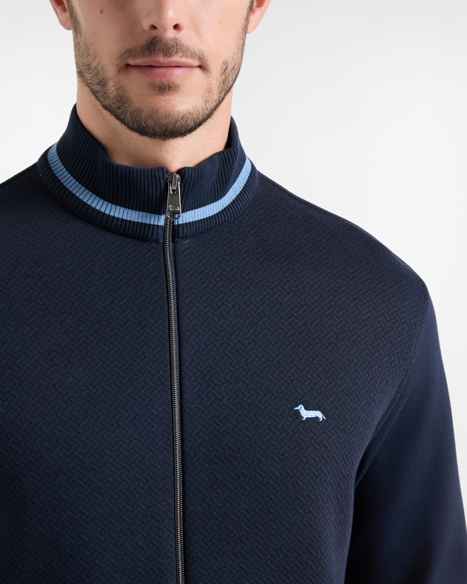 Men's blue full-zip 3D jersey mock turtleneck sweatshirt, NAVY BLUE, large image number 2