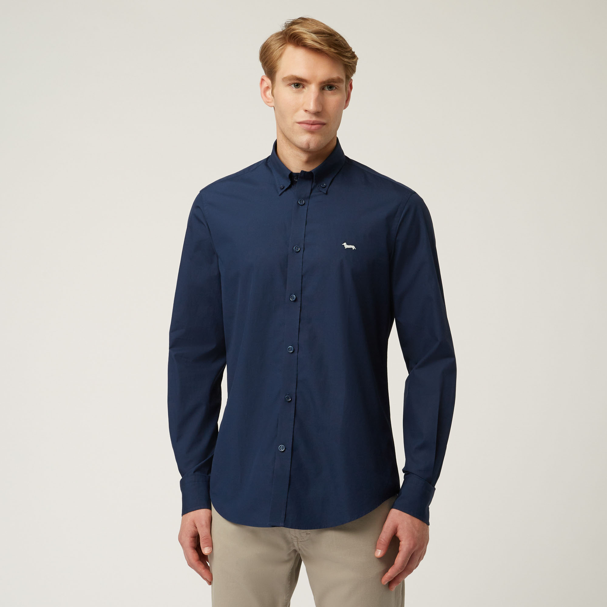 Einfarbiges Essentials-hemd aus baumwolle, Kobaltblau, large