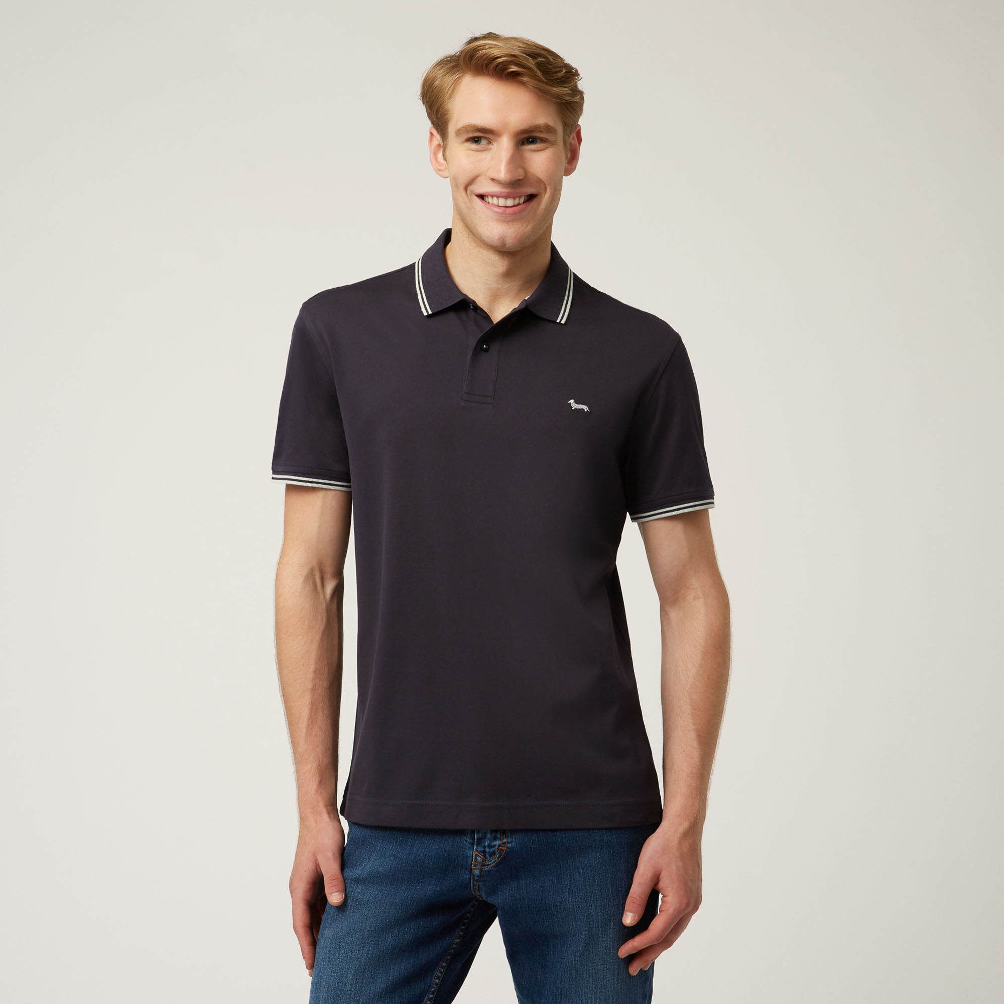 Essentials polo shirt in plain coloured cotton, Blue, large