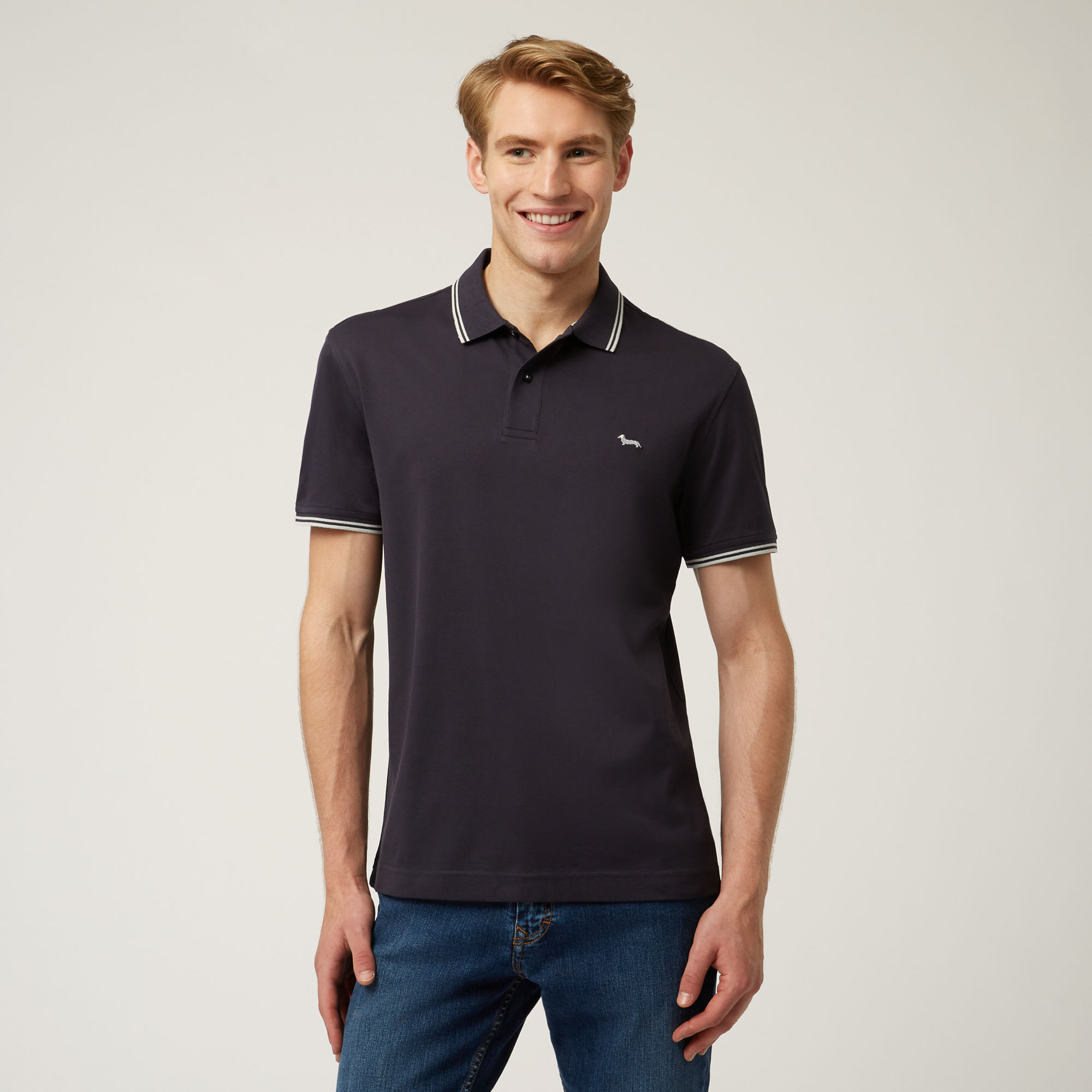 Einfarbiges Essentials poloshirt aus baumwolle, Blau, large