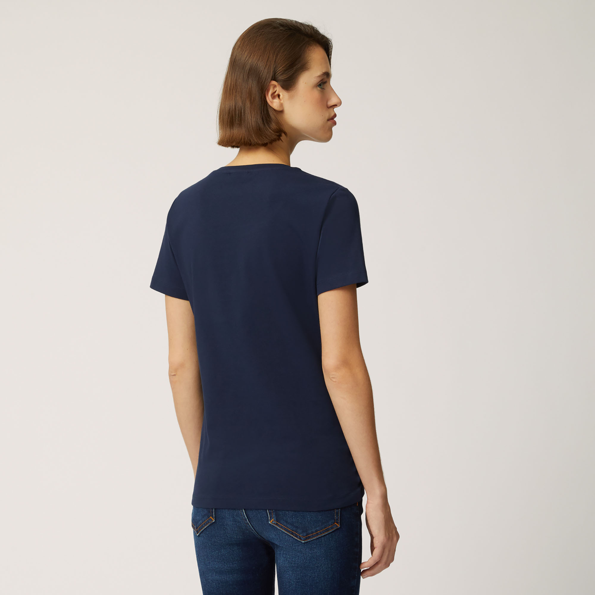 T-Shirt In Cotone Stretch Con Maxi Bassotto, Blu Navy, large image number 1