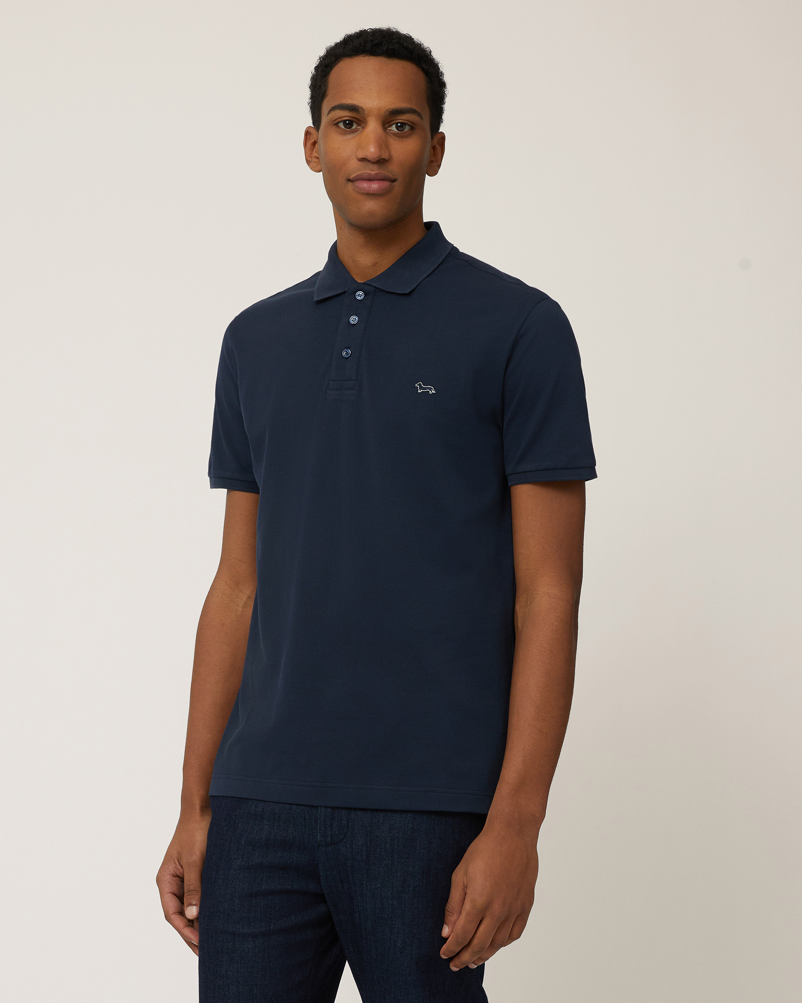 Polo with Dachshund Patch, Navy Blue, large