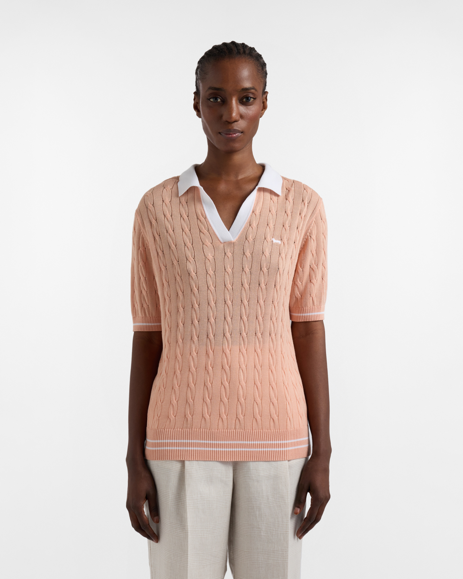 Polo smacchinata con trecce, Donna, Arancio, Taglia: XXS