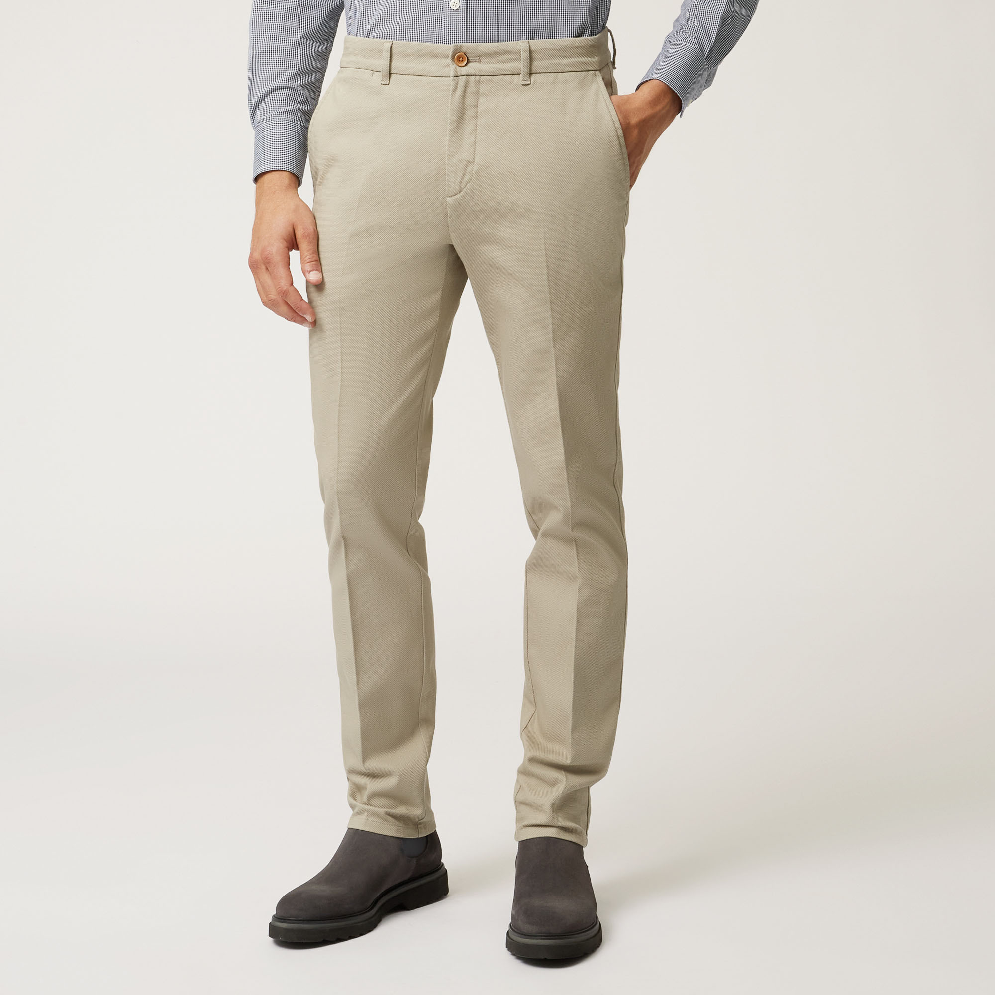 Pantalone Chino Narrow Fit In Cotone Stretch, Beige, large image number 0